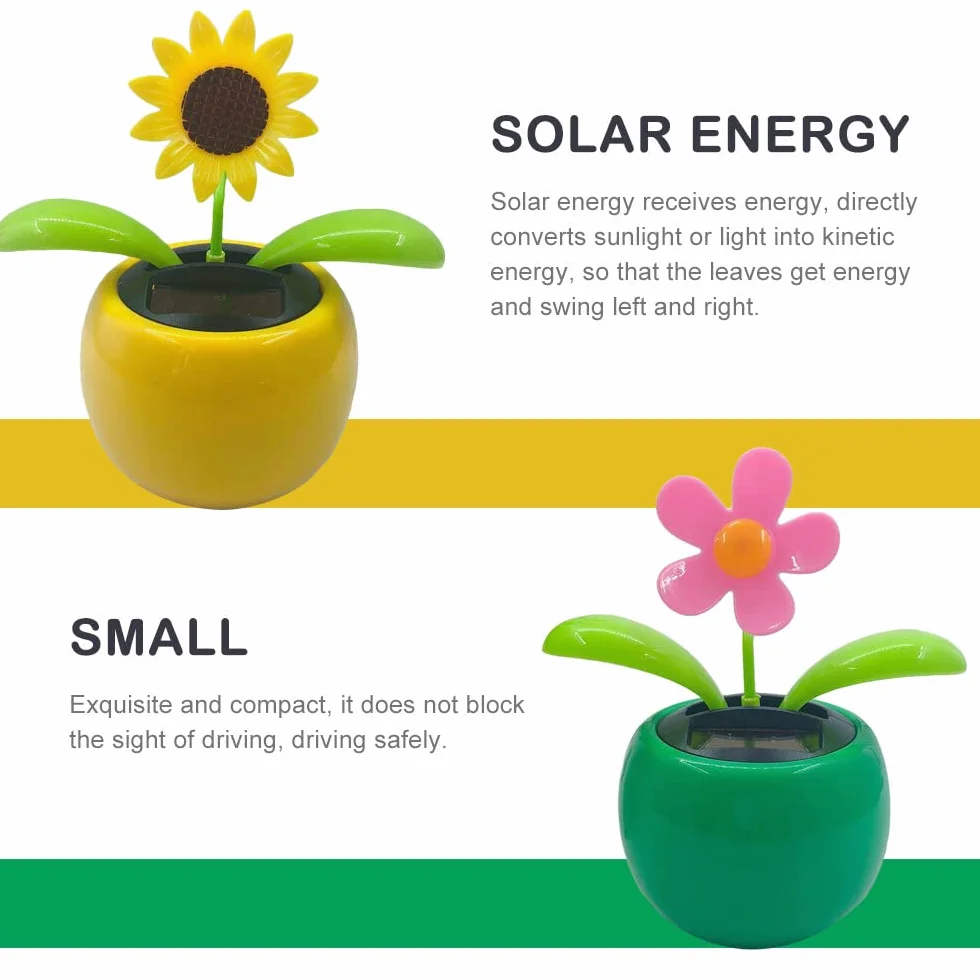 Fiore Danzante Solare Ornamenti per Auto Giocattolo Alimentato a Energia Solare Decorazione Scrivania 2 Pezzi