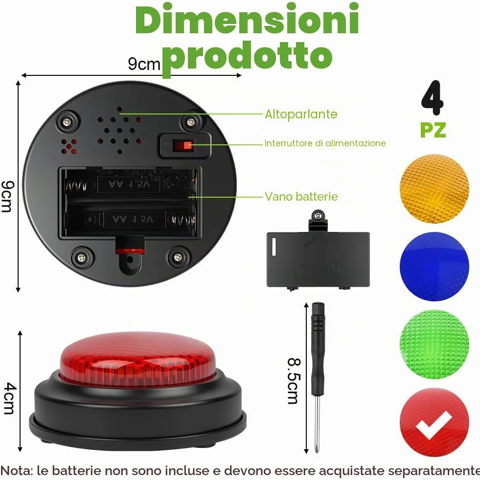 4PCS Quiz Buttons, Buzzer Game Show Buttons, Rispondi Al Cicalino Con Luce E Suono Di Allarme, Pulsanti Colorati, Giochi Per Bambini, Materiale Didattico, Giochi Quiz, Gioco Di Famiglia
