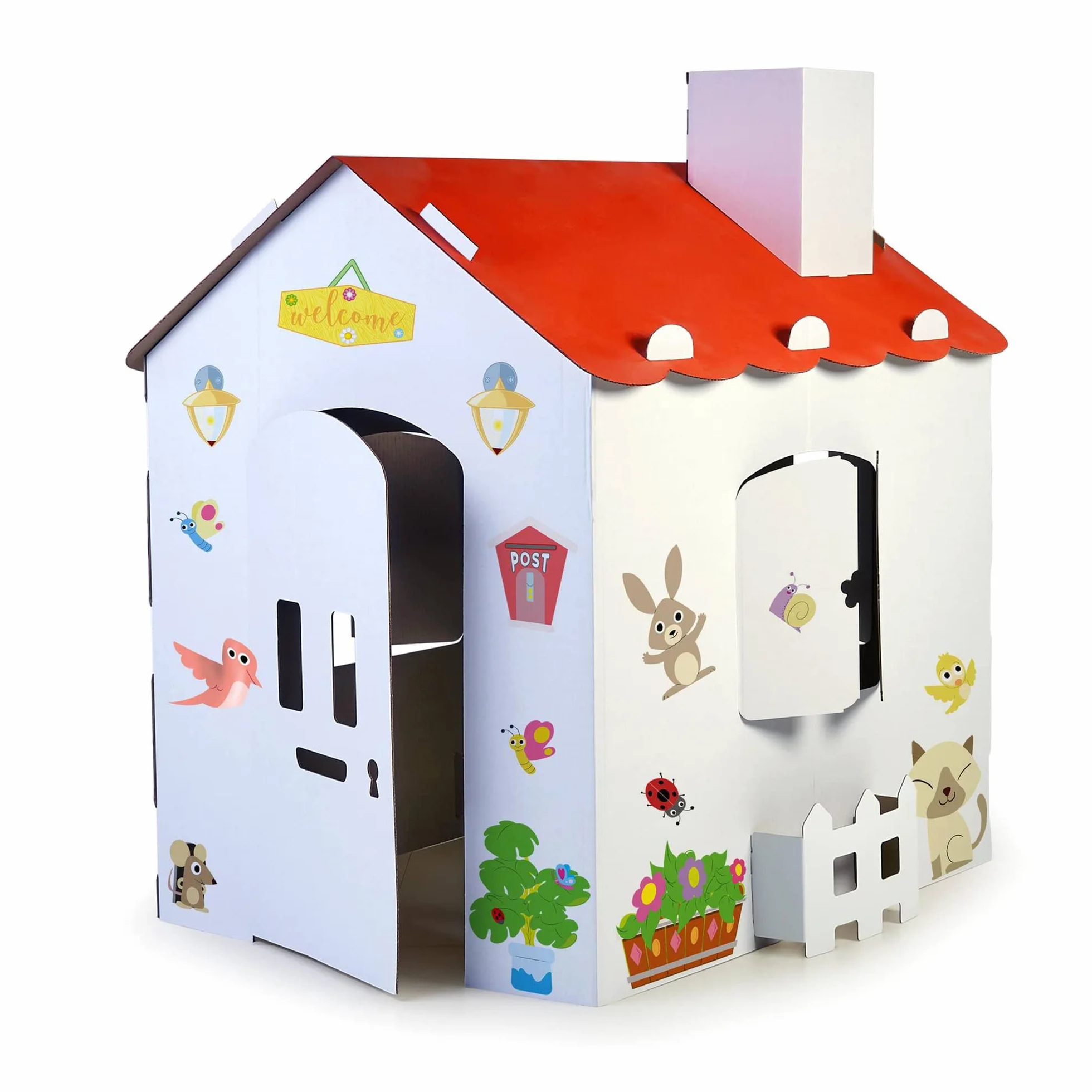 FEBER - Carton House, casetta in cartone per bambini, da dipingere, colorare e giocare, con adesivi divertenti, per bambini e bambine dai 3 anni, Famosa (FEB06000)