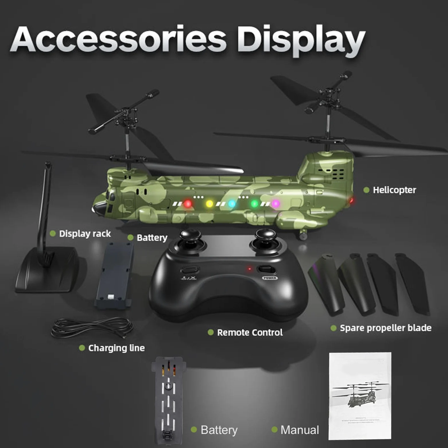 Elicottero RC da 2,4 GHz con Telecamera HD, Luci a LED per il Mantenimento Dell'altitudine per la Fotografia Aerea, Volo Indoor e Outdoor