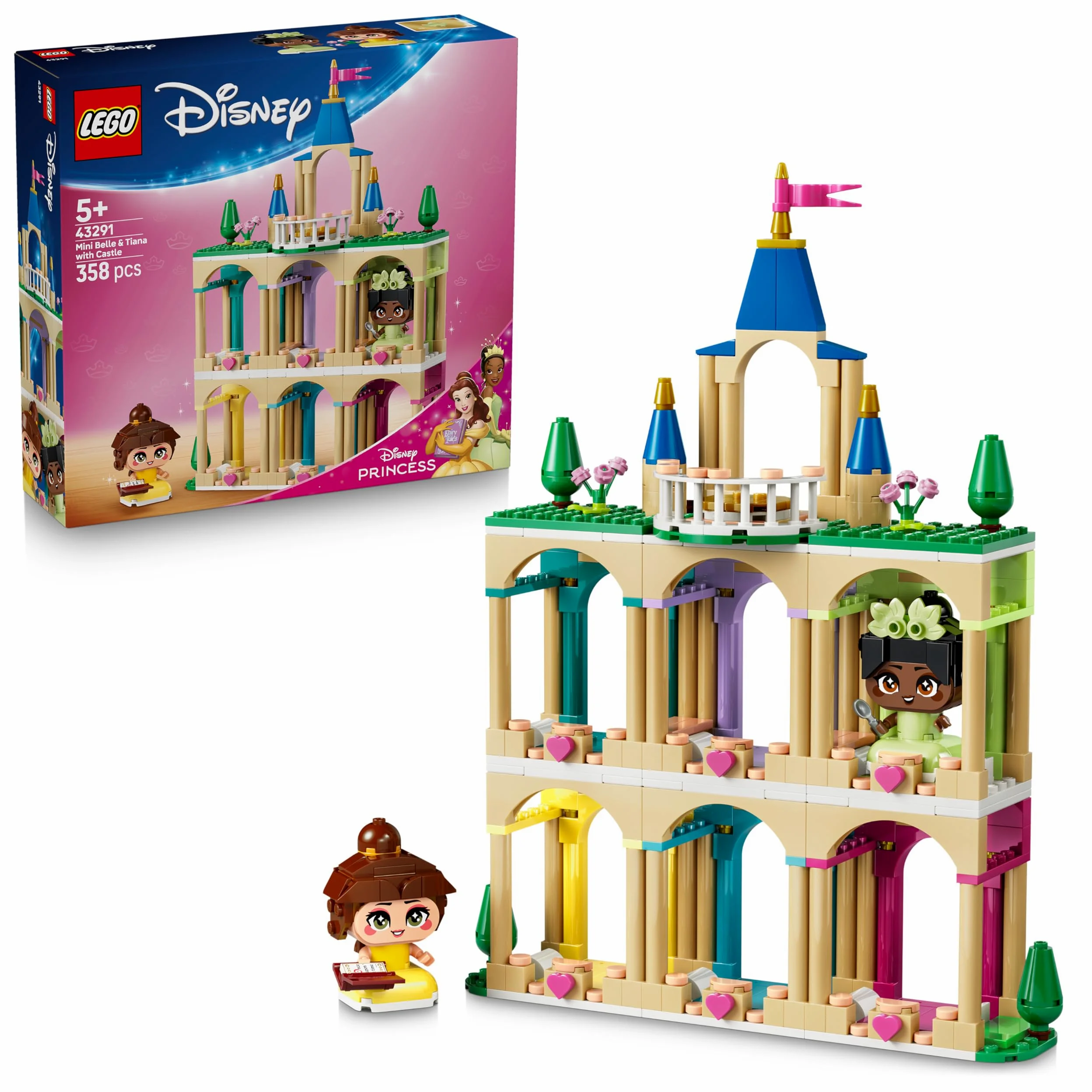 LEGO | Disney Princess Mini-Belle e Mini-Tiana con Castello Giocattolo - con 2 Mini Bamboline e Accessori - Decorazione Fai Da Te - Regalo da Collezione per Bambine e Fan da 5 Anni in su - 43291