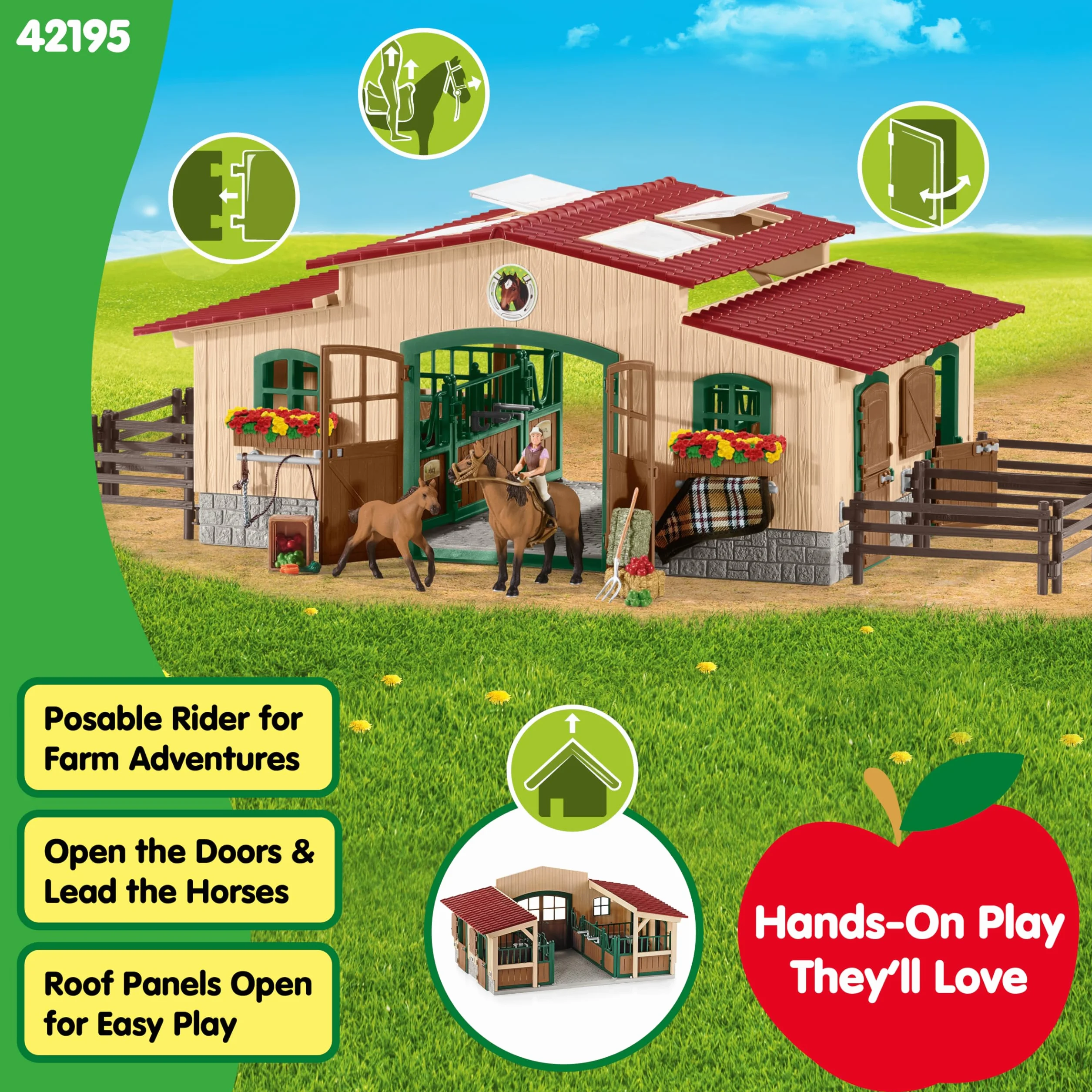 Schleich FARM WORLD | Scuderia con cavalli e accessori 42195 | dai 3 anni | Set con scuderia, paddock, 2 cavalli, figura ragazza e accessori | Giocattolo fattoria da 3 anni | 96 pezzi | Esclusiva Amazo