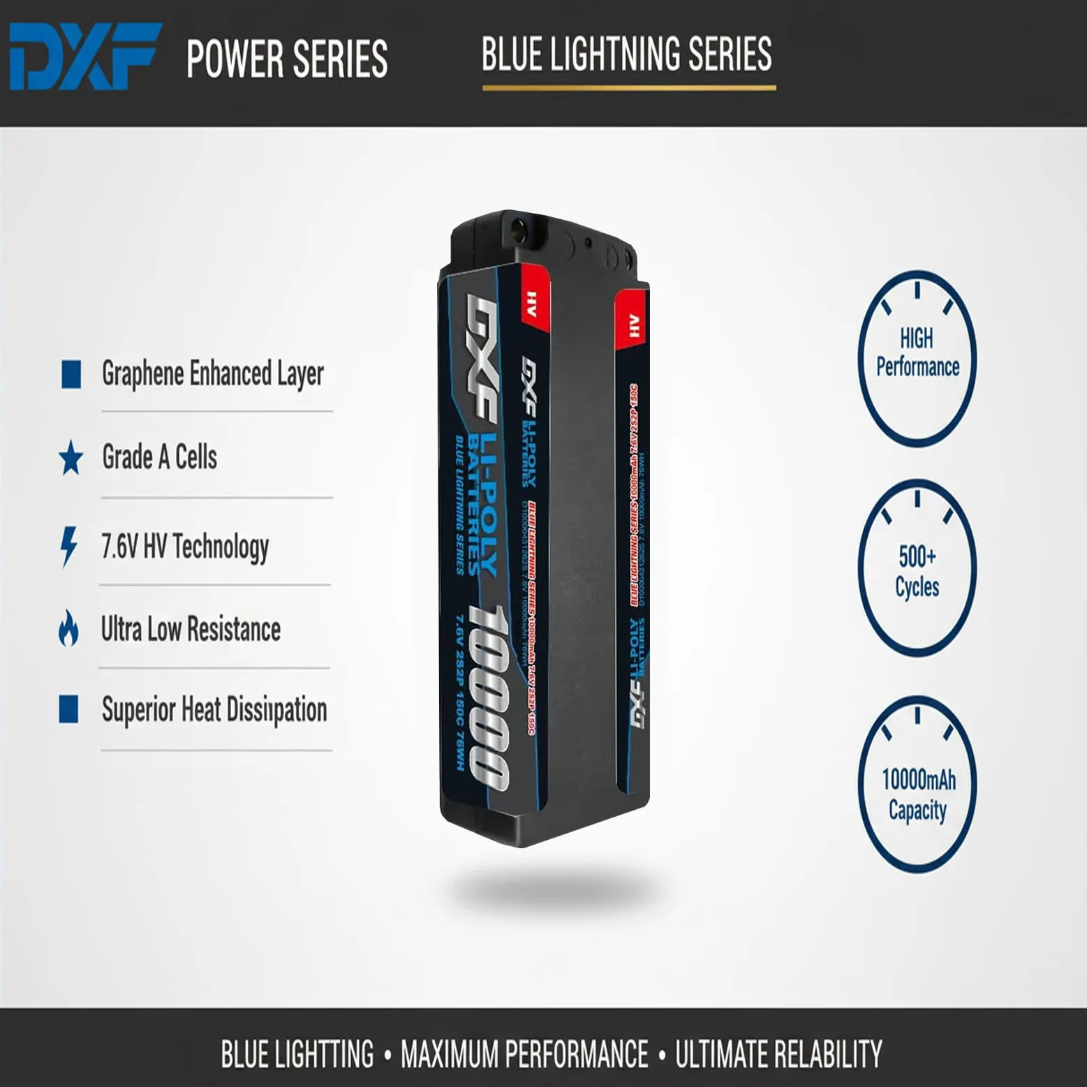 DXF Batteria LiPo 2S 7.6V 10000mAh 150C HV Bullet 5.0mm Spina T Auto RC 1/8 1/10 Truck Buggy Touring Drift Alta Capacità Lunga Durata Gare Racing Competizione Modellismo 2 Pezzi