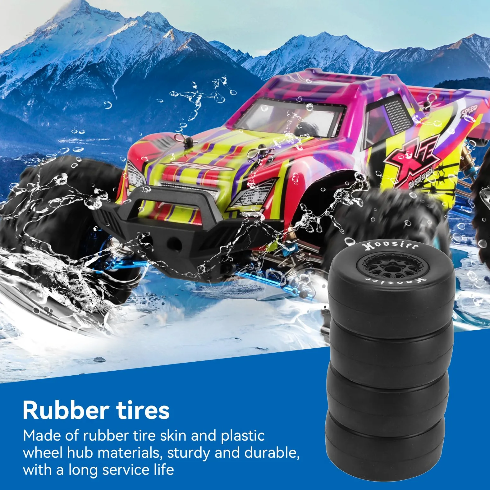 HERCHR 4 Pezzi Pneumatici in Gomma Ruote da 102 Mm E Cerchioni con Mozzo Esagonale da 12 Mm Compatibili con 1/10 Fuoristrada Telecomando Auto RC Fuoristrada