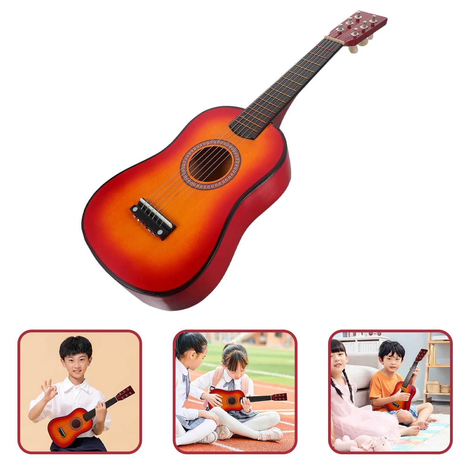 Folk Guitar Toy 21 Pollici in Legno per Principianti | Back To School Party, Chitarra Piccola per Ragazzo Ragazza, Giocattolo per Esercitarsi la Portatile Stile Casuale
