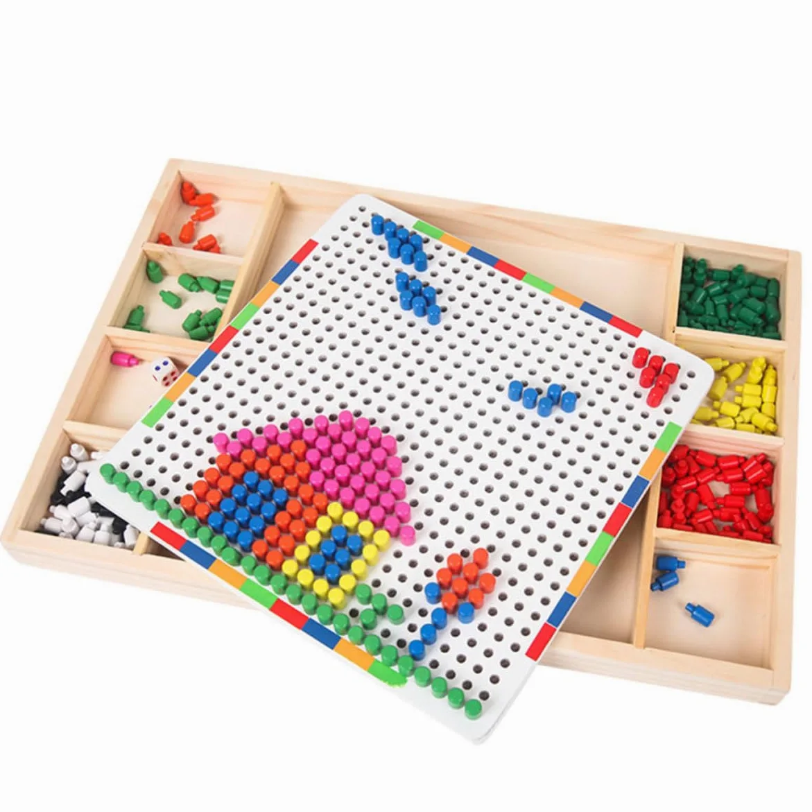 Gioco Puzzle a Chiodini Fungo Colorato per Bambini in Legno | Bianco, per Quotidiano e Compleanno, Ricca Creatività e Fantasia, Riconoscimento Colori