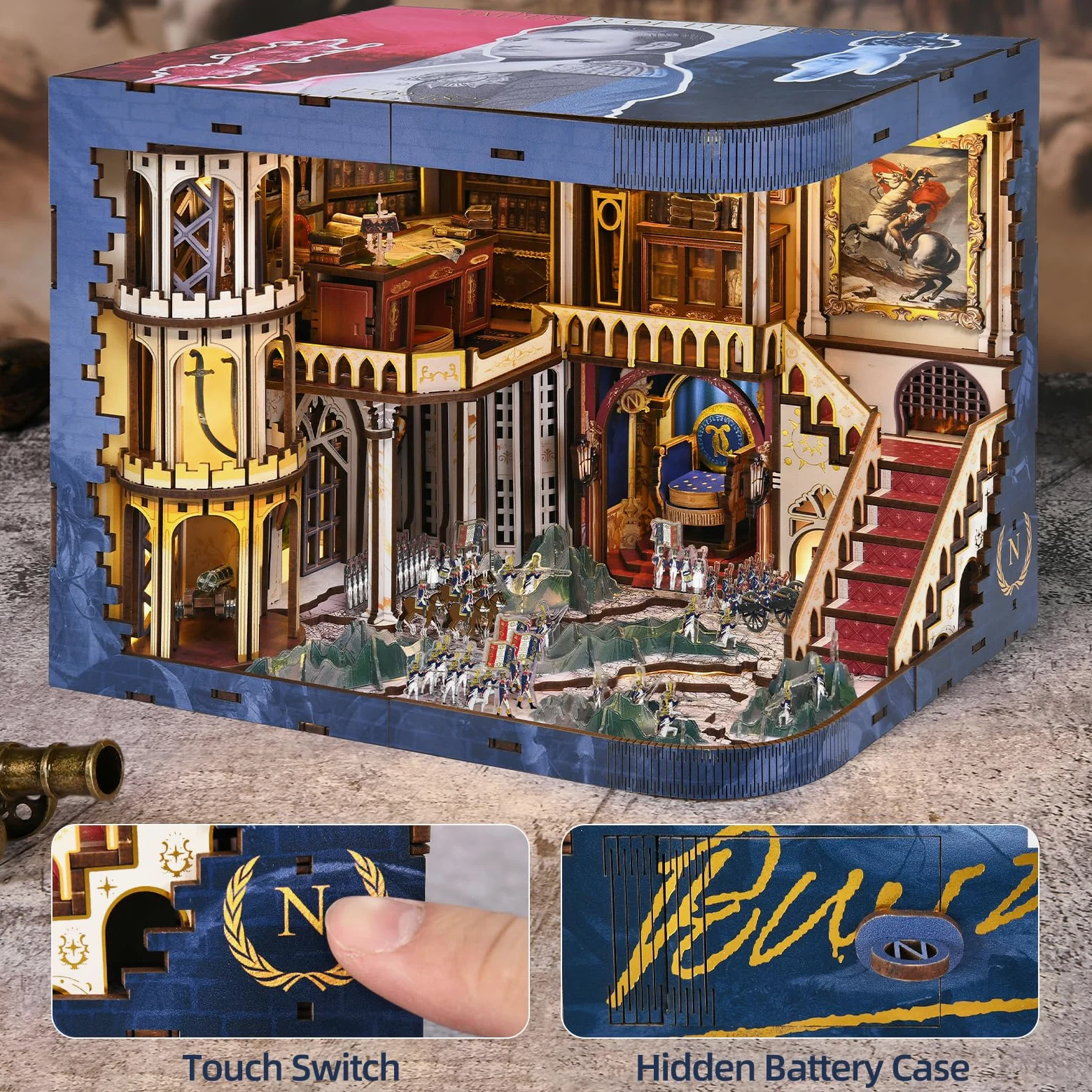 MiniCity Kit fai da te per case delle bambole in miniatura, decorazione per libri, libreria, case di Booknook con luci a LED (Napoléon)