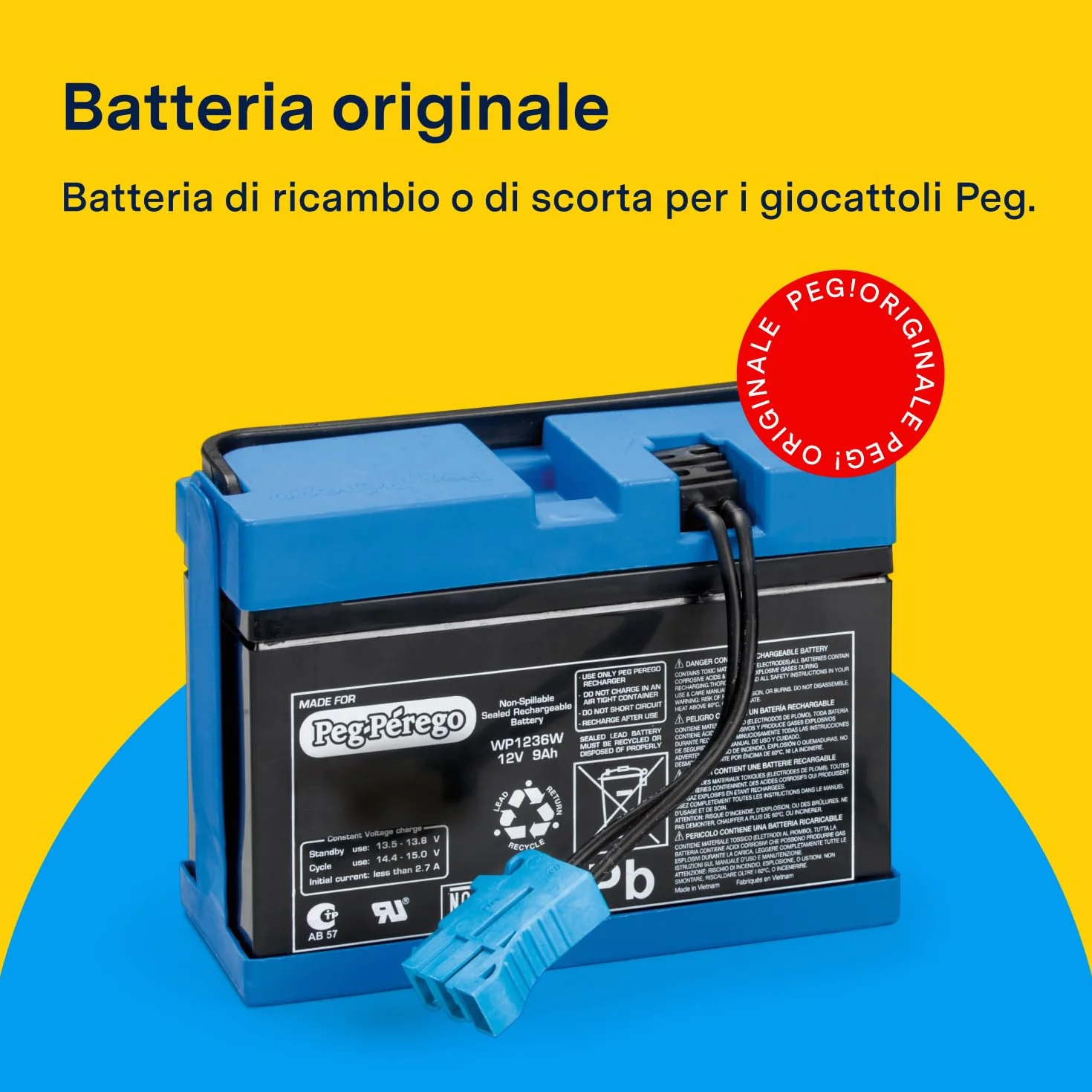 PEG Perego Batteria 12V 8Ah Ricaricabile Originale per Veicoli Elettrici