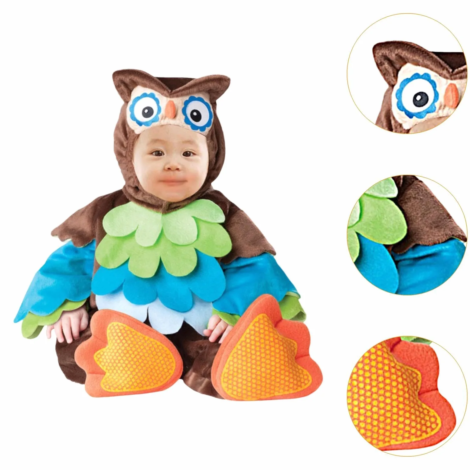 rockible Costume da Cucciolo di Animale, Tutina con Cappuccio, Accessorio per Travestimenti, Divertente e Originale, per Halloween, spettacoli teatrali e, Gufo, S