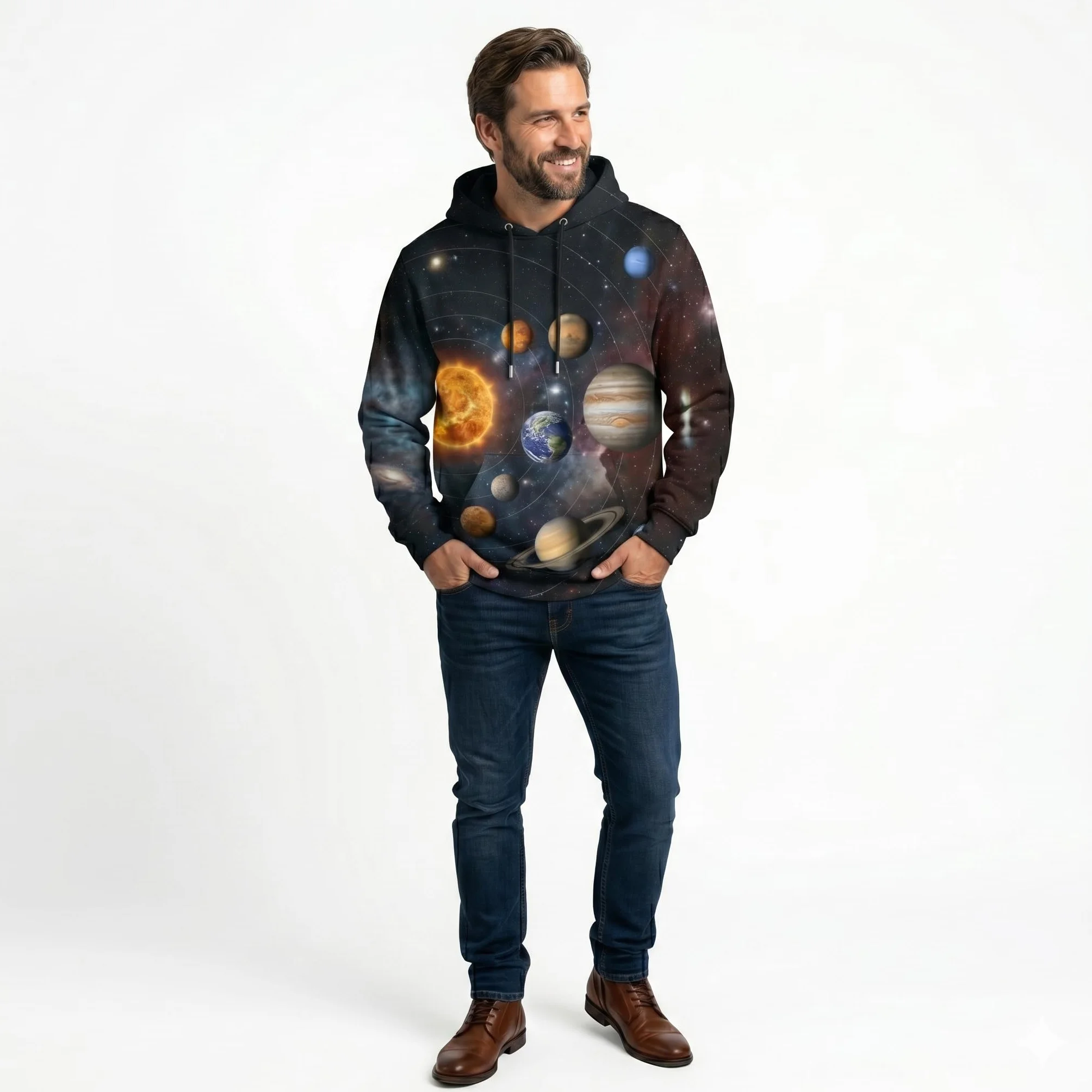 Felpa con Cappuccio Sistema Solare Pianeti Galassia Universo Astronomia Spazio Design Unisex Regalo Per Amanti dell’Astronomia e della Scienza