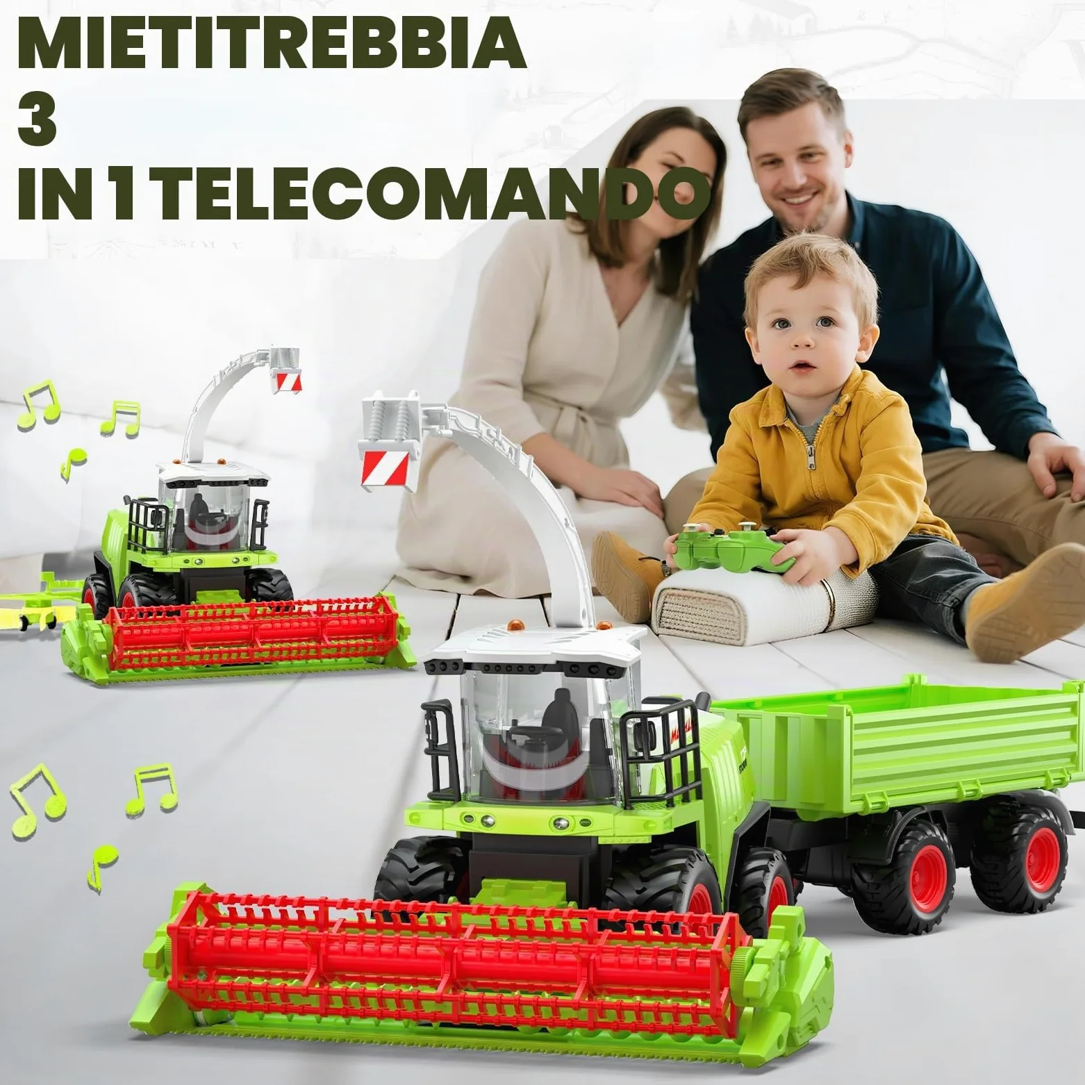 Mietitrebbia Telecomandata con Rimorchio, Trattore Giocattolo RC | Con luci e suoni realistici, gioco della fattoria e regalo di compleanno o Natale per bambini dai 3 anni