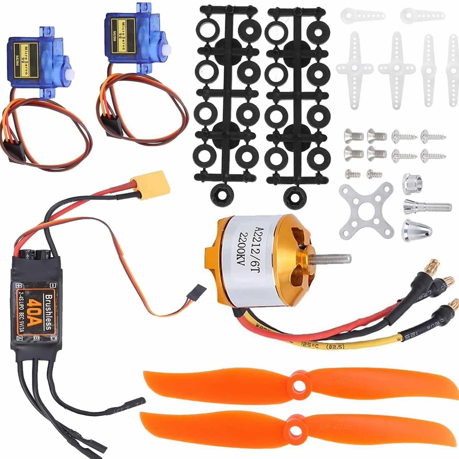 Motore per aeroplano RC, 2212 KV2200 Motore Brushless 40A XT60T SG90 Servo 6035 Kit di accessori per elica per aerei RC Aereo RC Quadcopter Aereo ad ala fissa elicottero aereo aereo