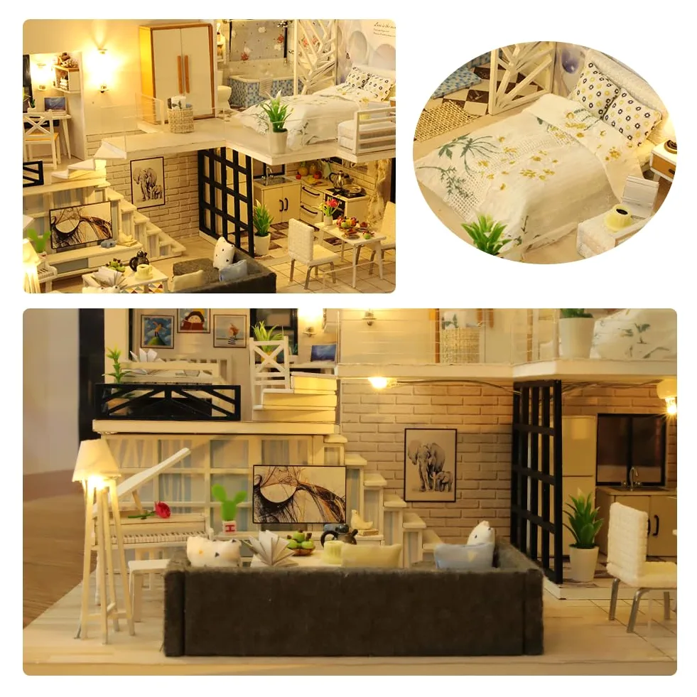Kit casa in miniatura fai da te, kit creativo per casa delle bambole 3D | Mini per casa delle bambole con mobili per adolescenti e regali di compleanno e Natale, pratica dei p