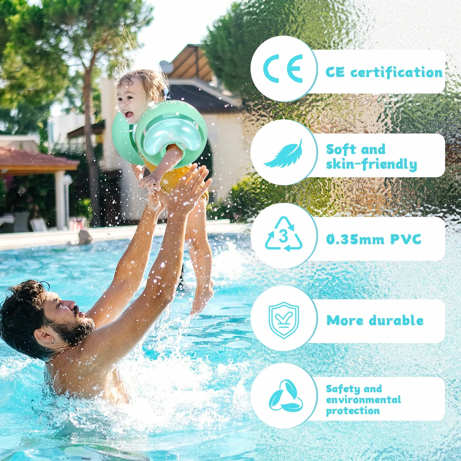 WYRIAZA Braccioli Bambini, Braccioli Gonfiabili Mare Bambino con 3 Airbag Indipendenti| Bambini di 1-6 Anni, 6-20Kgs (XS,S, Verde)