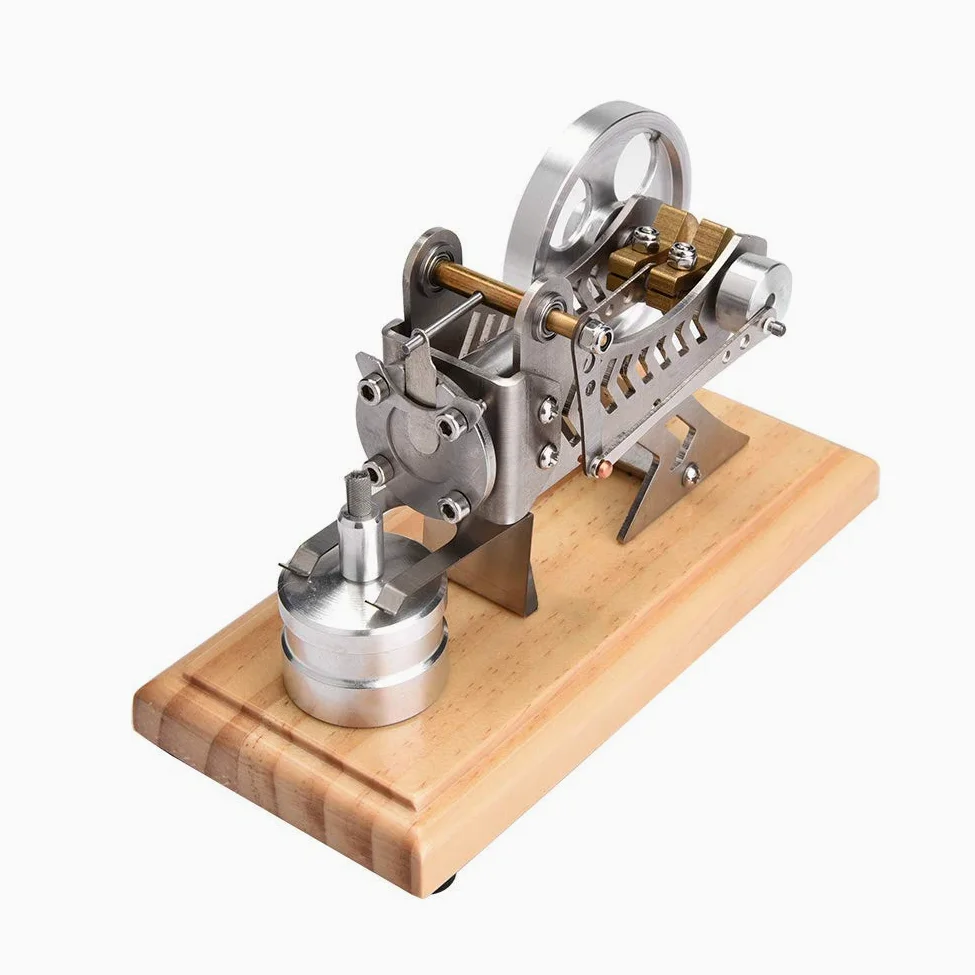 Modello di motore Stirling, generatore di elettricità con motore a vuoto con LED per dimostrazioni educative, kit scientifico per motori alimentati a calore in legno e met