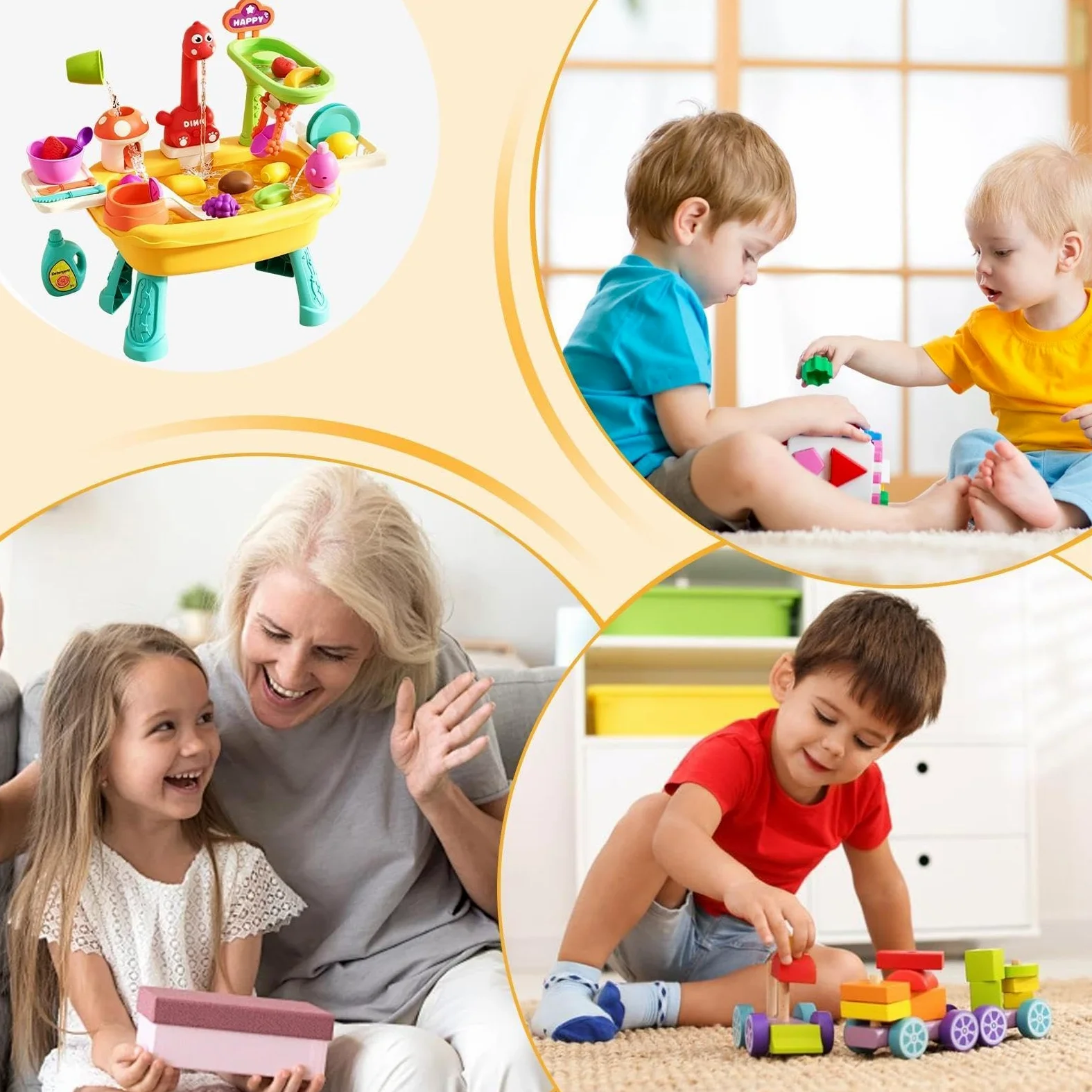 Tavolo da gioco con rubinetto e simpatico set da gioco con dinosauri | Tavolo da gioco per bambini giocattoli d'acqua all'aperto per ragazzi ragazze sviluppo cognitivo educazione precoce e
