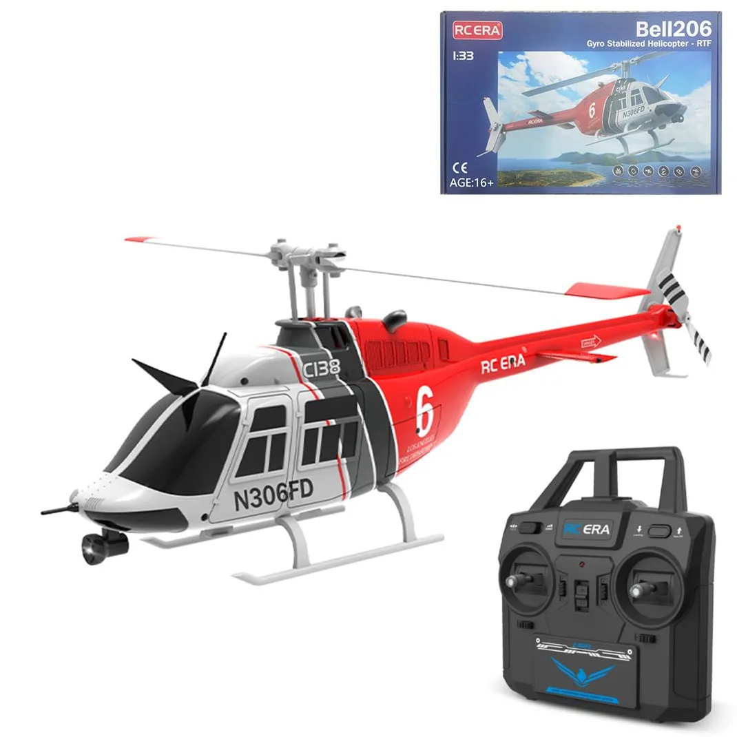 Elicottero RC C138 1/33 206, 2.4G 6CH RC Elicottero per esterni, hobby RC aereo con tenuta in altitudine, aeromobile radiocomandato, giocattolo per adulti RTF