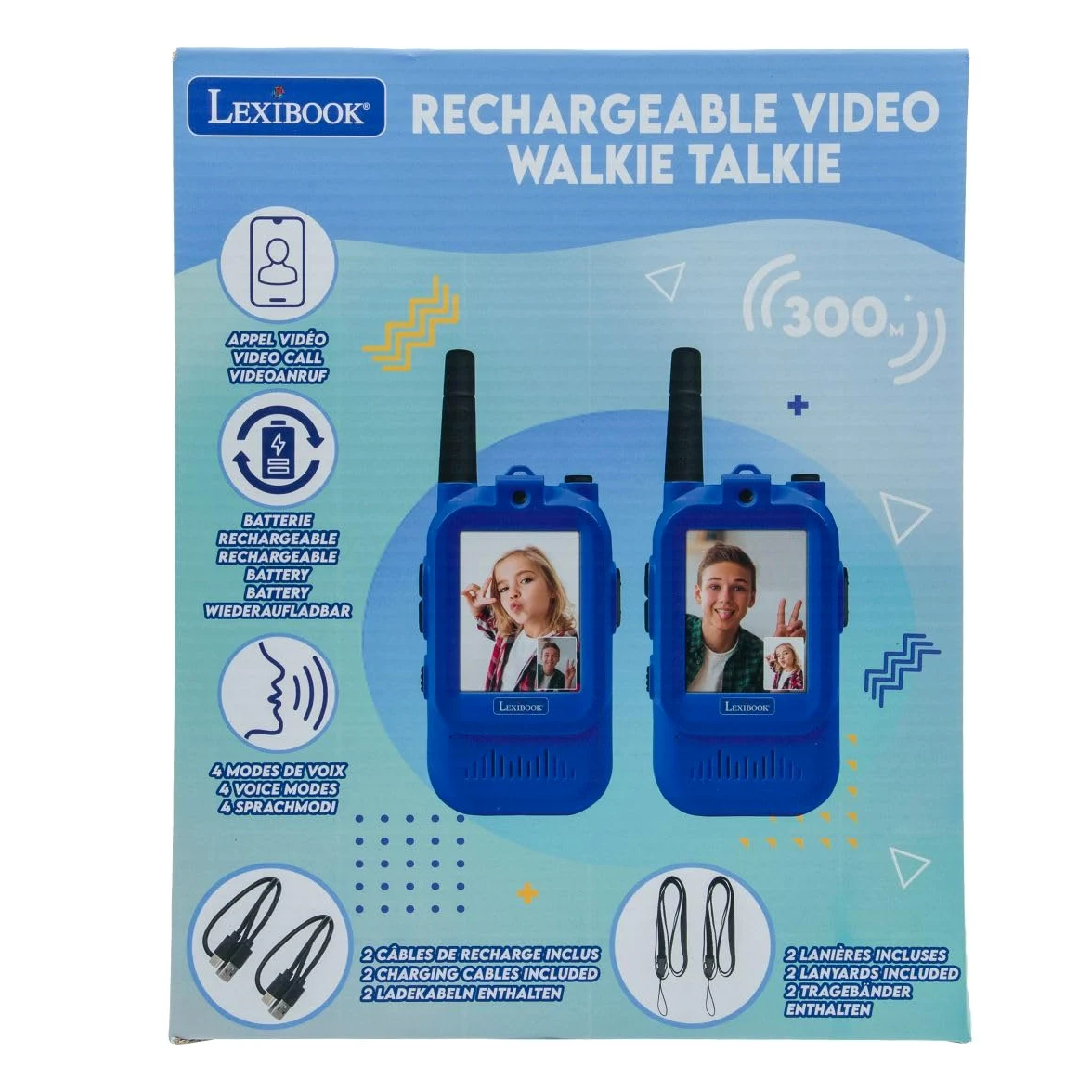 Lexibook, Talkie-Walkie Ricaricabile con Chiamata Video, Schermo a Colori, Comunicazione Visiva, Batteria Integrata, Lunga Portata, Per Giochi e Avventure, Blu, TWV10LXB
