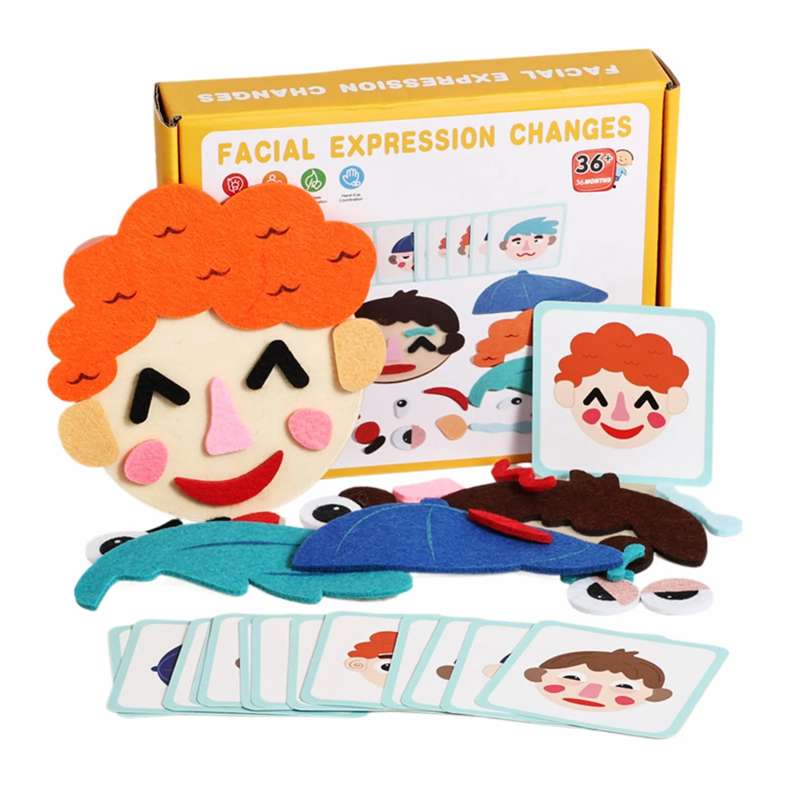 Giocattolo Dei Bambini Con Viso Ed Espressioni In Feltro,Gioco Educativo Divertente Con Carte Flash - Giocattolo Per L'Espressione Emotiva,Per Natale Asilo Compleanno Scuola Eventi Famiglia