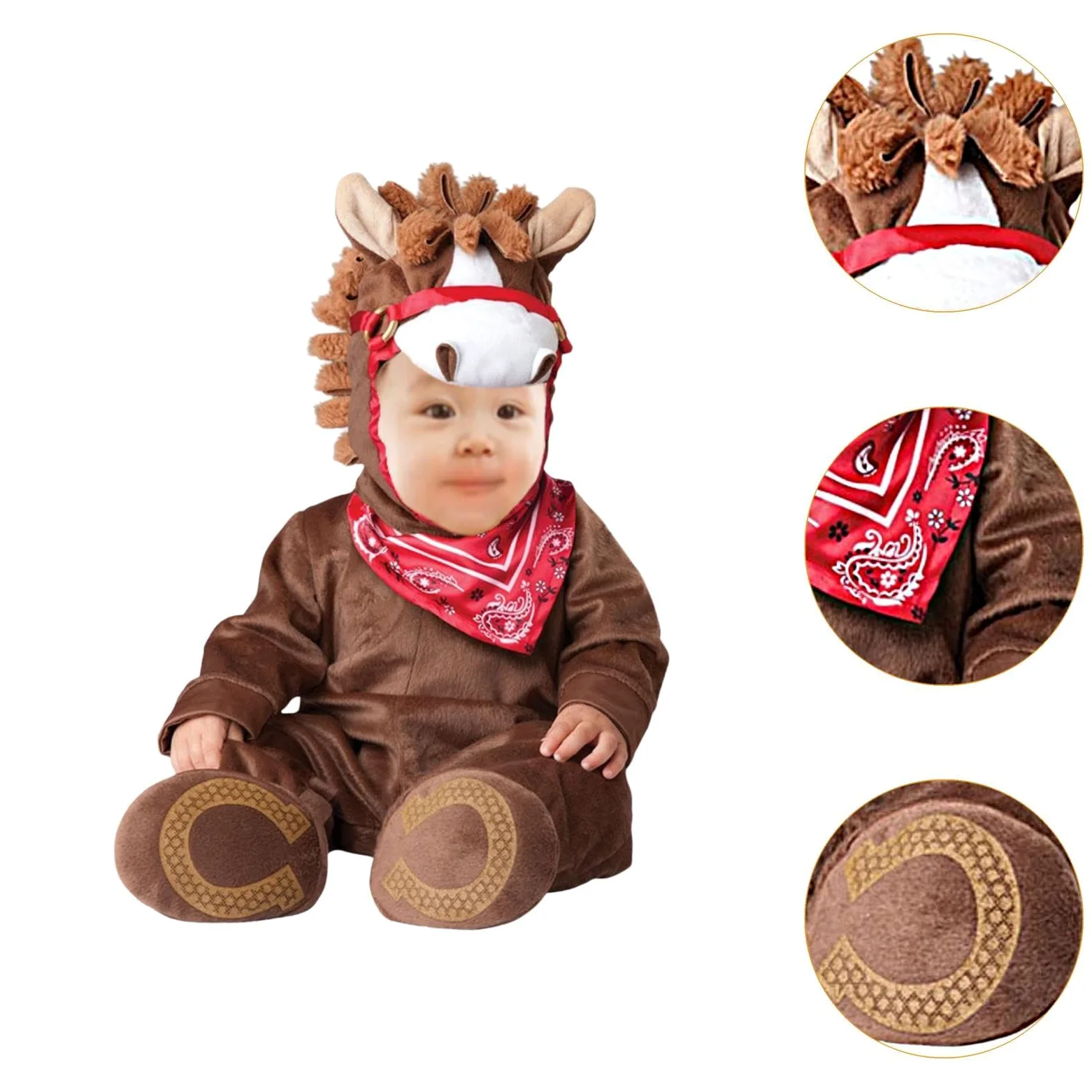 F Fityle Costume da Cucciolo di Animale per Halloween, Travestimento Originale per Feste, Divertente Tuta con Cappuccio per Cosplay e Giochi di Ruolo per, Cavallo Marrone, XL