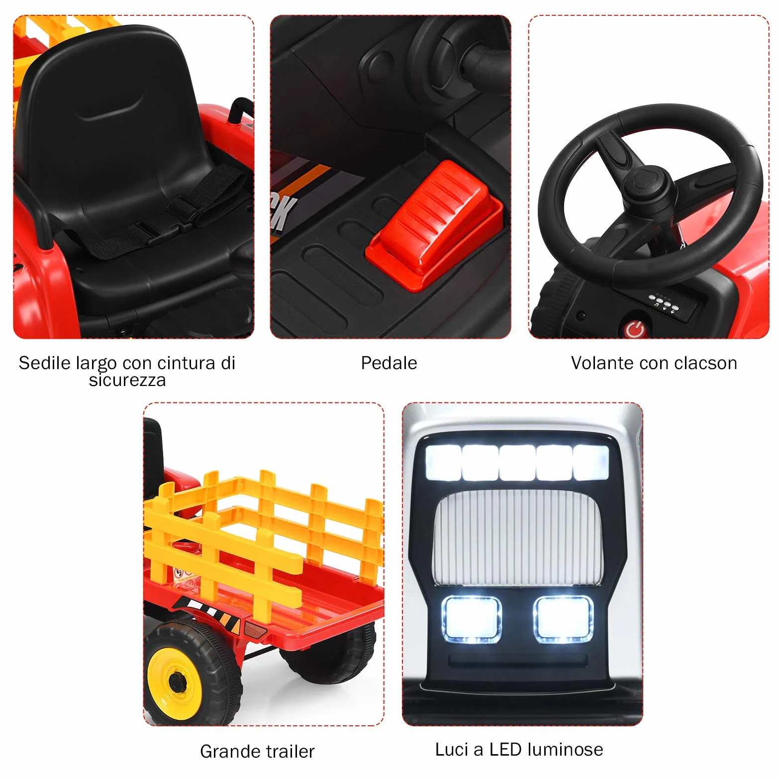 COSTWAY Trattore con Rimorchio Cavalcabile per Bambini 12V, Trattore Elettrico Telecomandato, con Luci e Suoni, 30kg, 3+ Anni (Rosso)