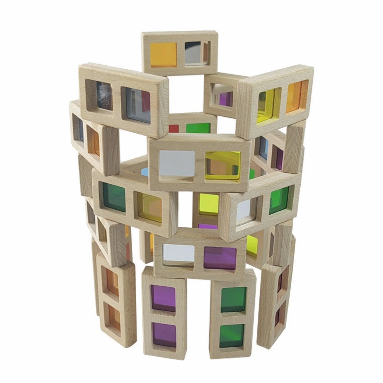 Blocchi di Legno per Costruzioni, Blocchi Arcobaleno, Impara I Colori, Rettangoli, Giocattoli Educativi, Giocattolo Impilabile per Bambine