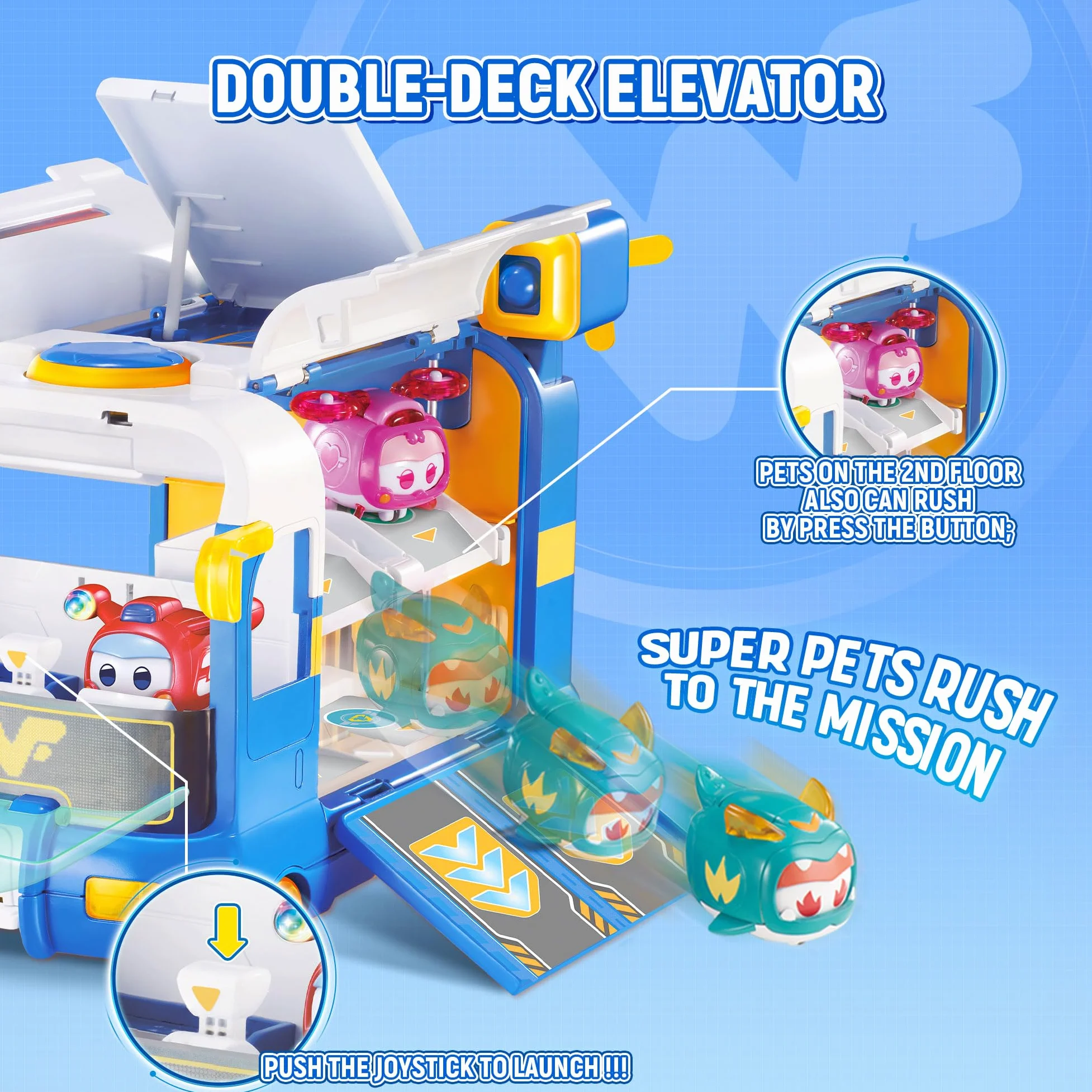Super Wings 2-in-1 Super Pets Mini Base con Super Pet Jett & Dizzy, Aereo Giocattolo per Bambini 3 4 5 6 7 8 Anni Ragazzo Ragazza