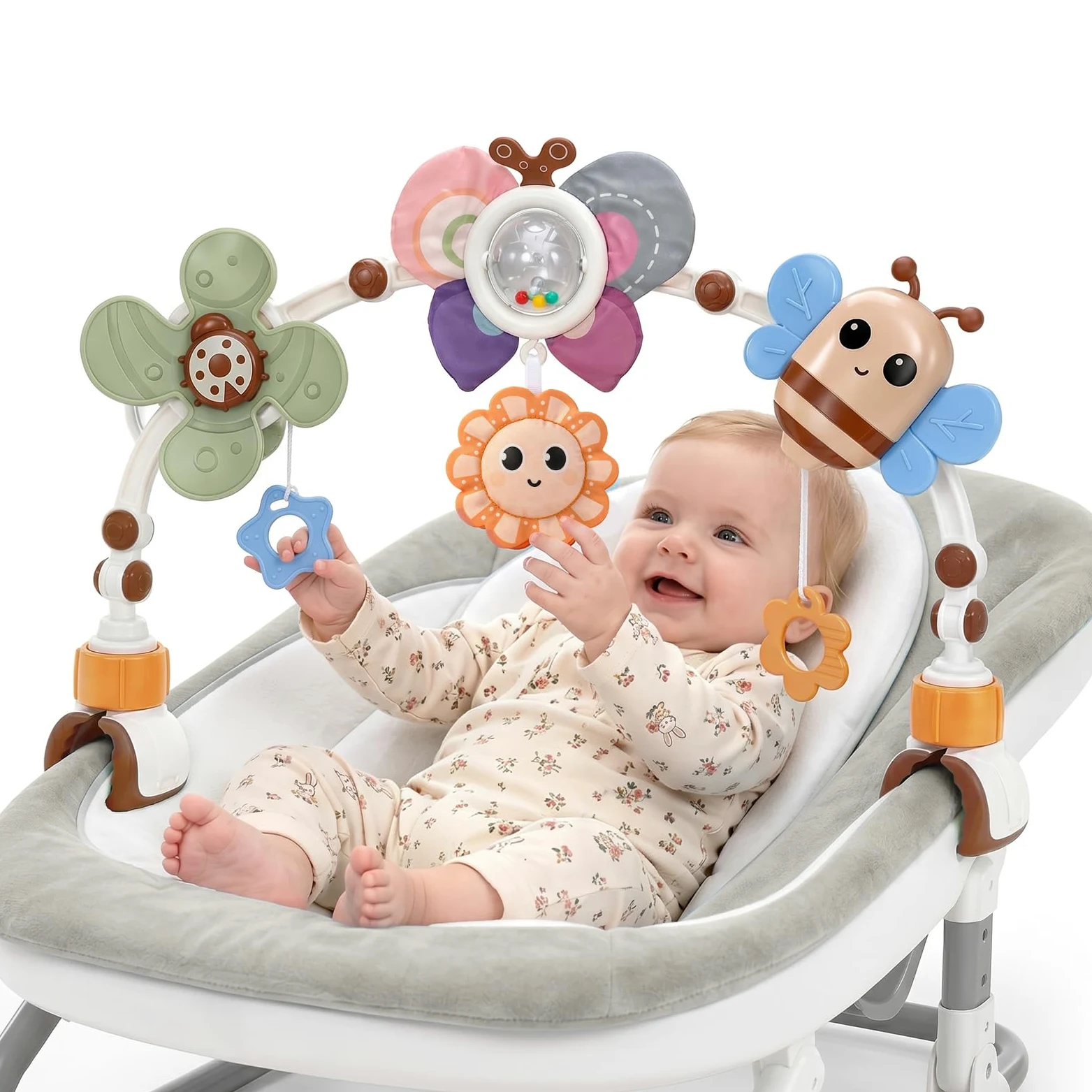 GONINO Passeggino e seggiolino auto giocattoli regolabili da appendere con massaggiagengive e squittio, giocattoli sensoriali per culla e culla, regali per bambini da 0 a 12 mesi