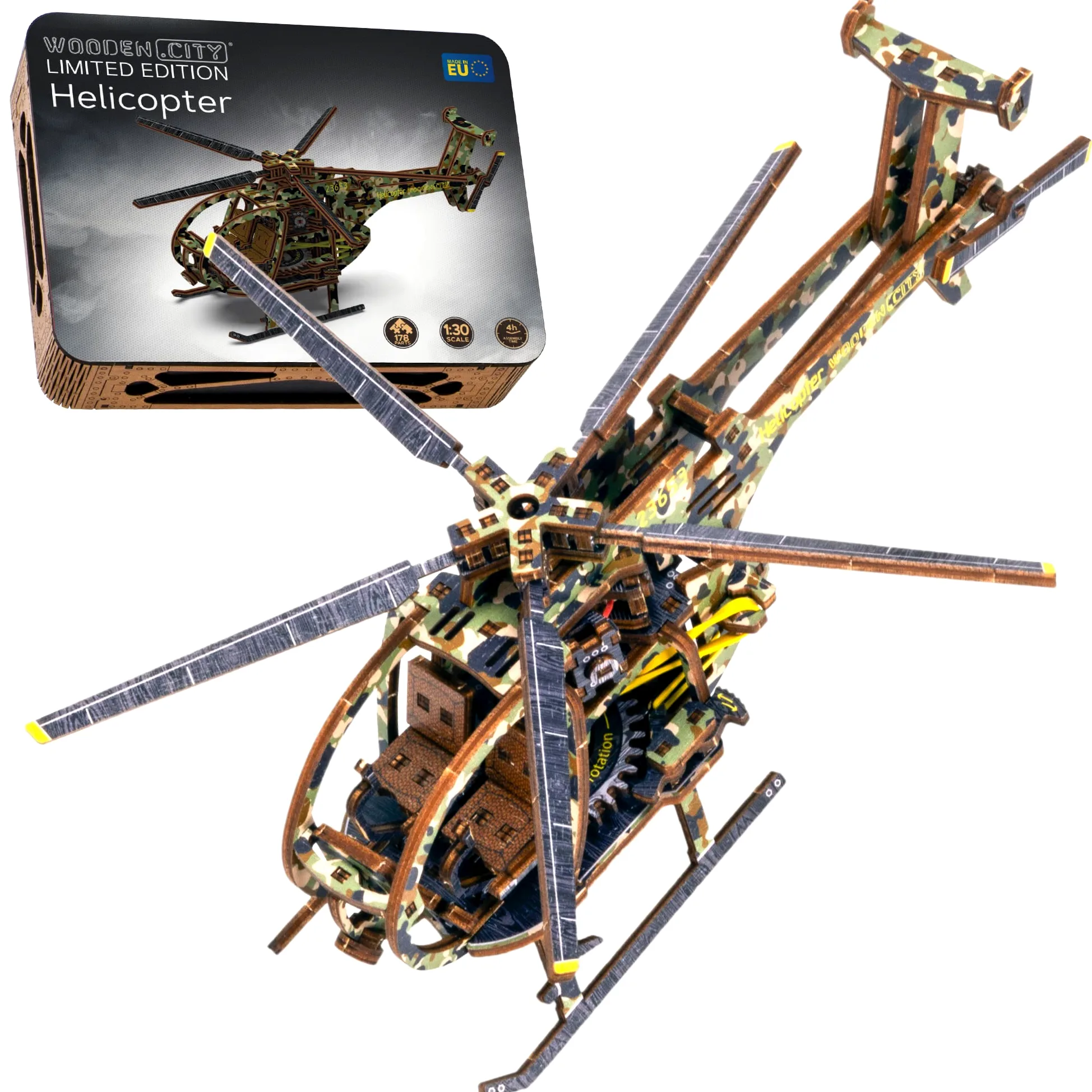 WOODEN.CITY Build A Helicopter Limited Edition - Kit di Modellini in Legno 3D da Costruire - Kit di Modellini di Aerei per Adulti e Ragazzi - Giocattoli per Uomini e Donne - 178 Parti
