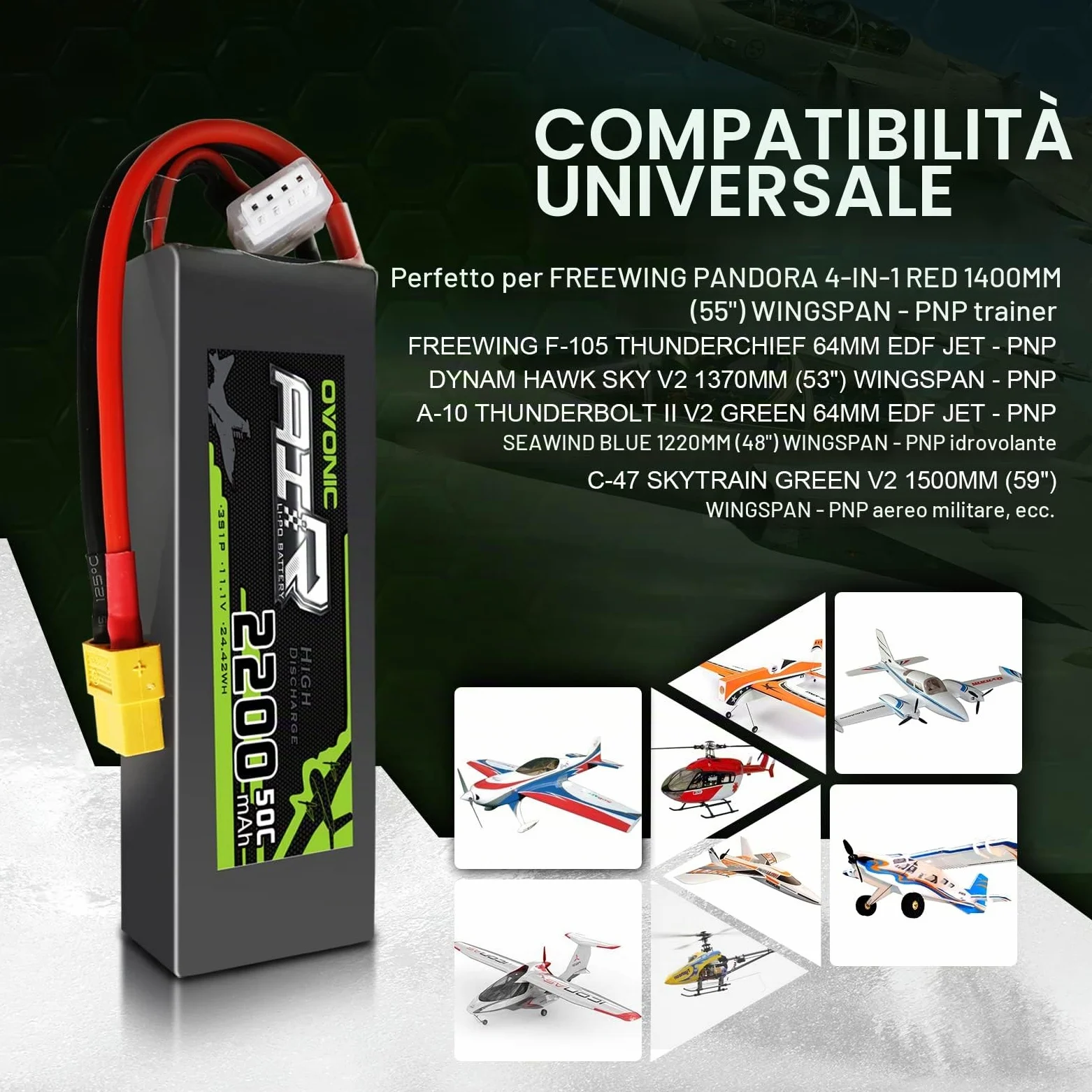 OVONIC 3s Lipo Batteria 11.1V 2200mAh 50C con XT60 per RC Evader BX Auto RC Truck RC Truggy RC Airplane UAV Drone FPV（2pcs）