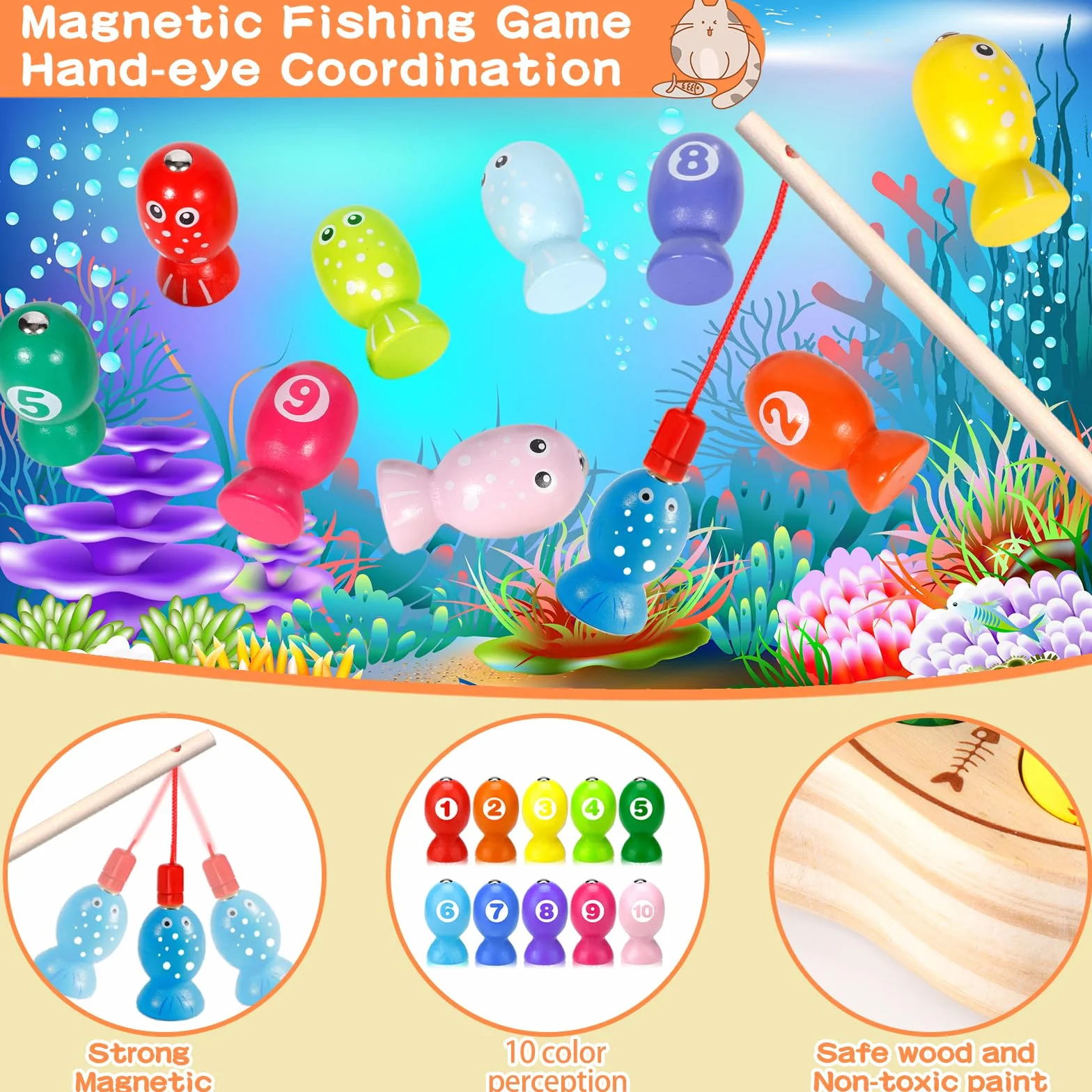 Giochi in Legno Pesca per Bambini 3 Anni Montessori Magnetico Educativo