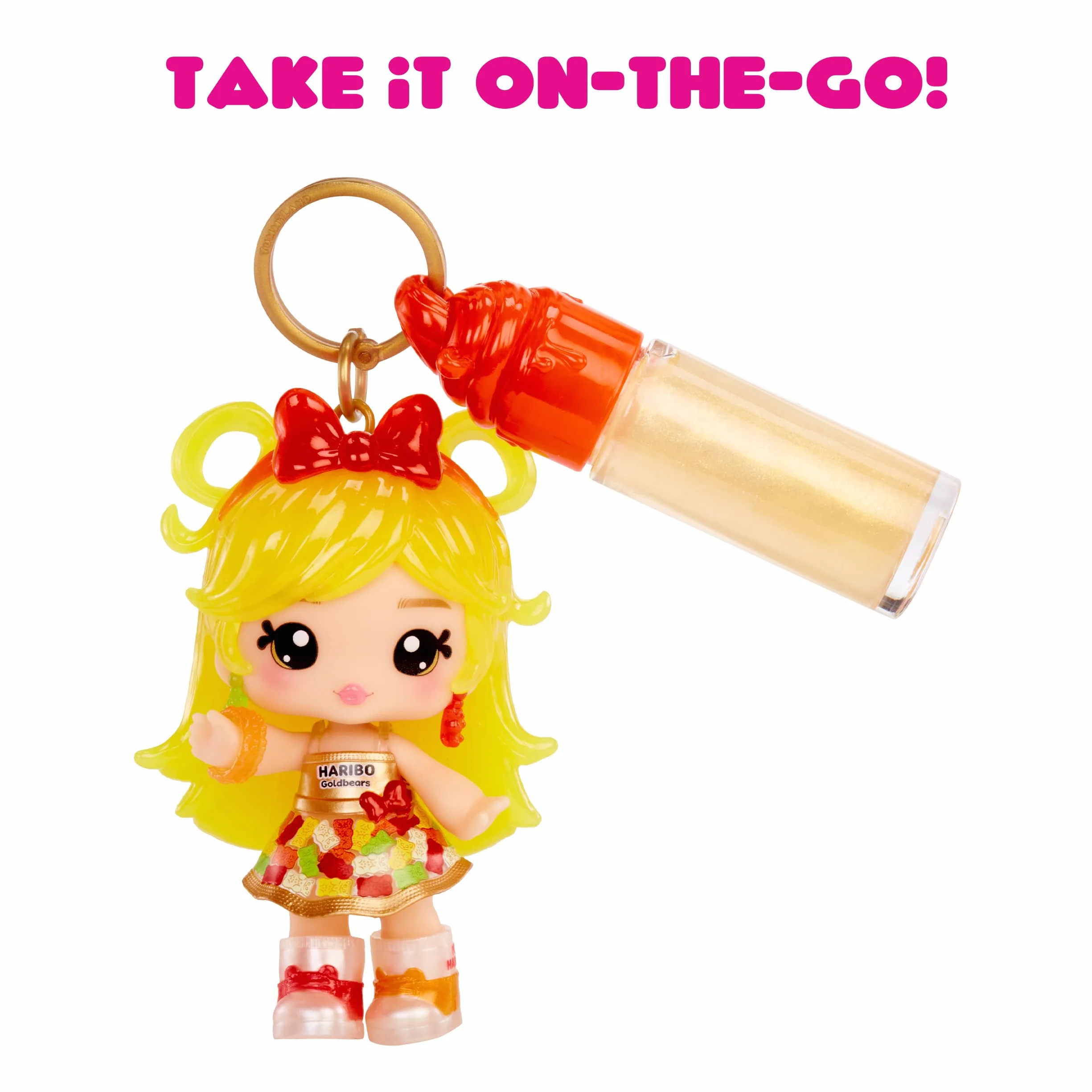 Yummiland x Licensed Sweets Lip Gloss Doll: Haribo Goldbears - Sweetie Goldbears - Include 1 Bambola, Lucidalabbra + Portachiavi rimovibile, Gioco cosmetico, Collezionabile. Età 4+