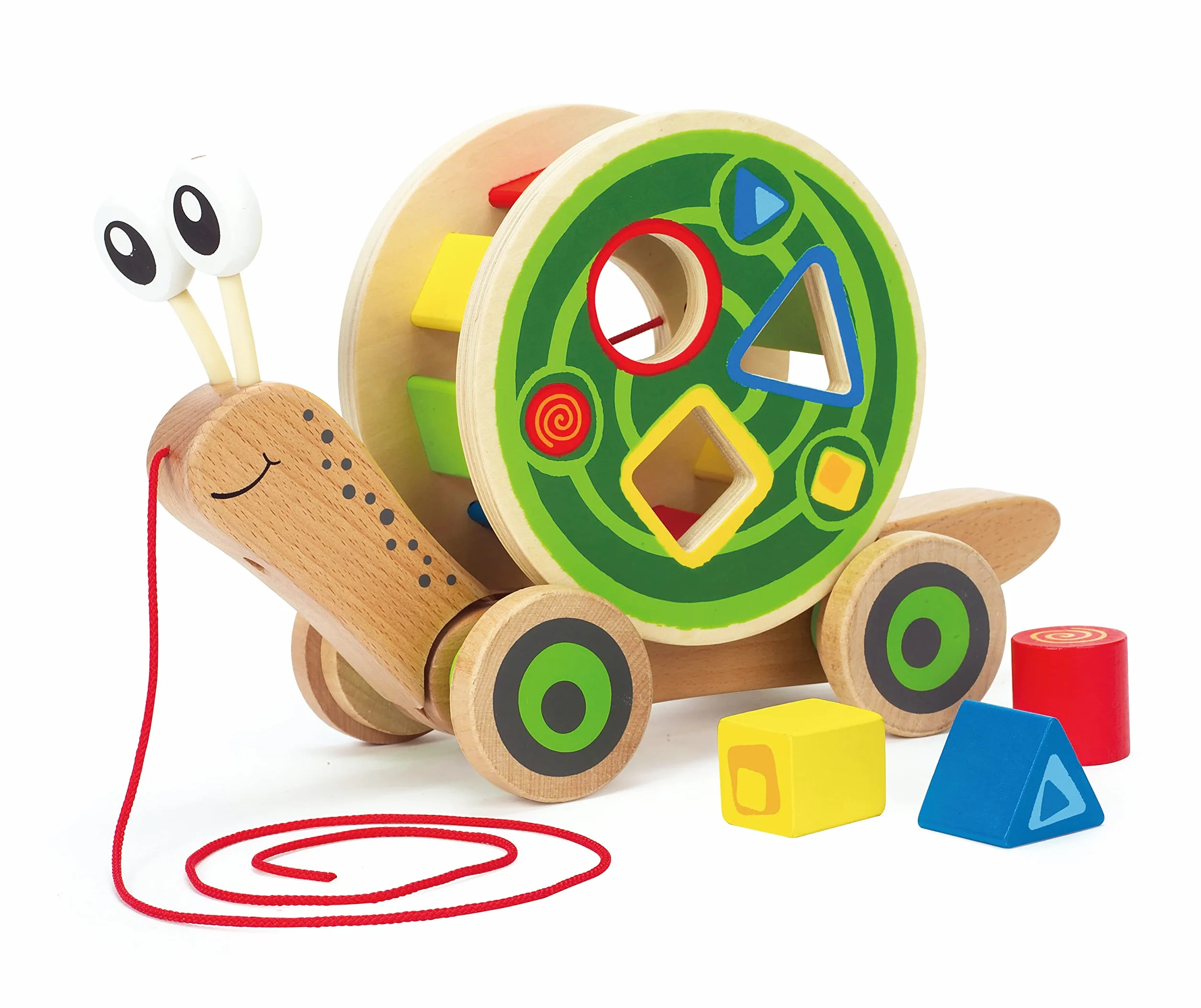 Hape Lumaca da trainare | Giocattolo in legno 2 in 1 | Chiocciola trainabile con guscio separabile e forme a incastro