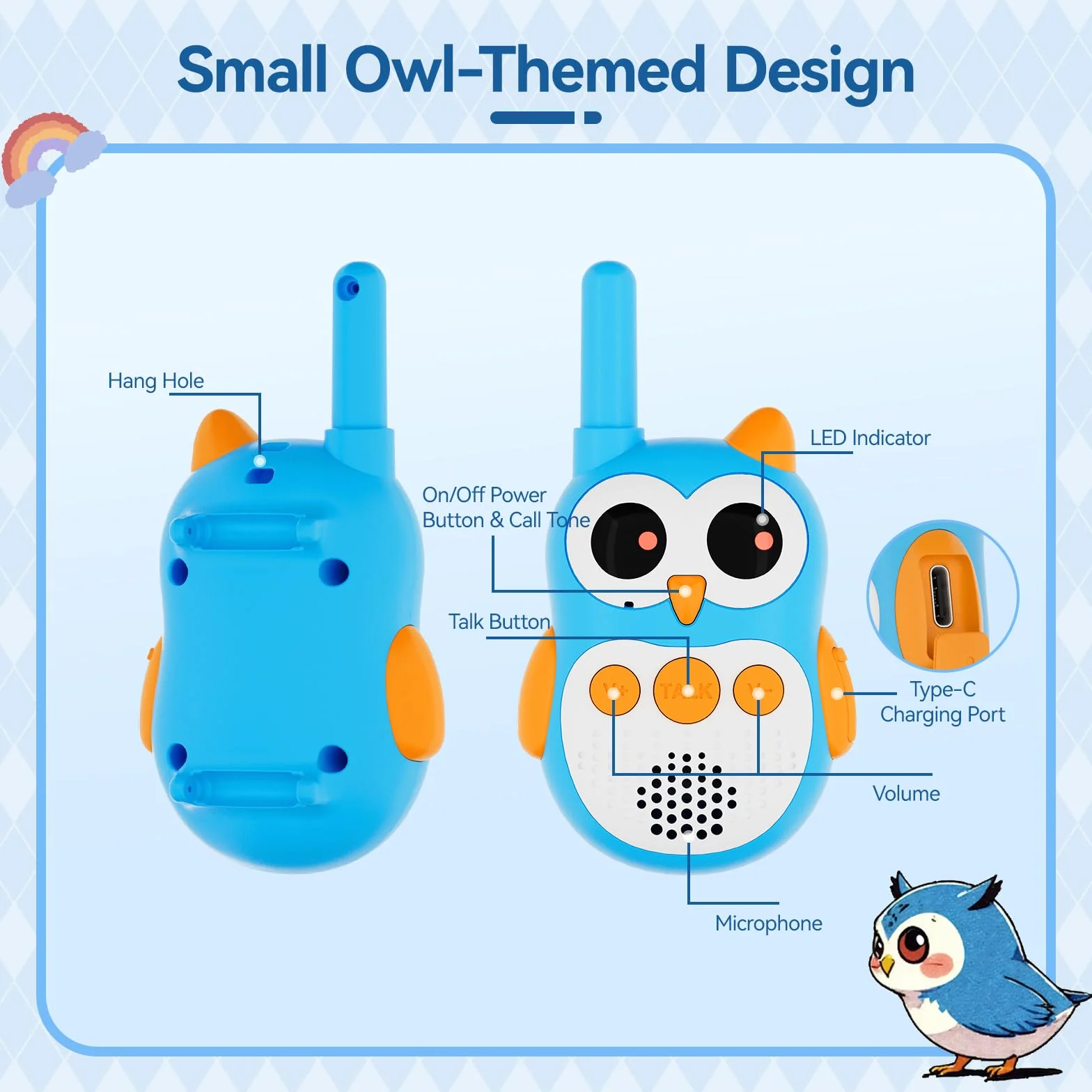 Retevis RT30W Walkie Talkie Bambini Ricaricabili con Occhi LED, Giocattoli Regalo Bambino 4-8 Anni (1 Coppia)