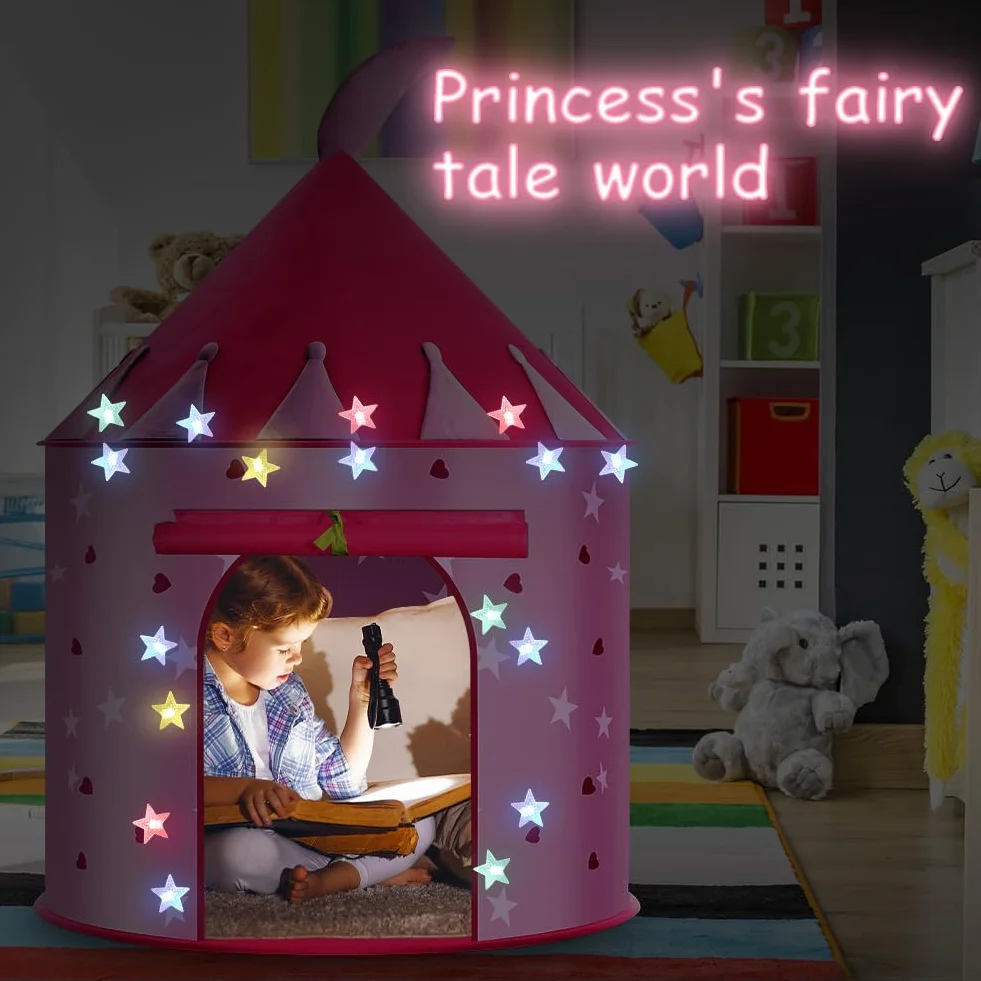 HOTUT Tenda da Gioco Tipi per Bambini con Stelle Luminose - Tenda Pop-Up Portatile, Casetta per Interno e Esterno