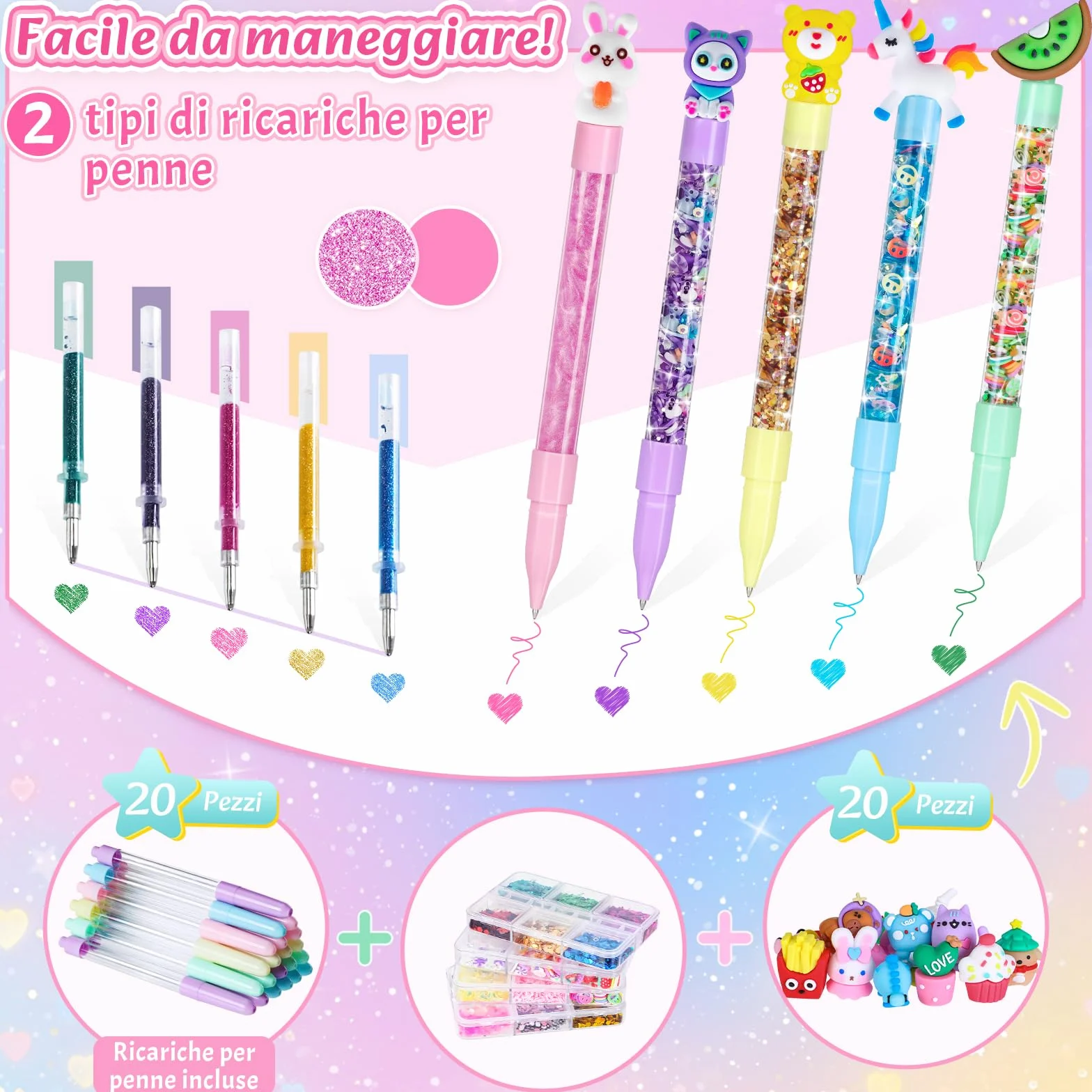 Kazzley Laboratorio delle Penne 73 Pezzi, Fabbrica delle Penne crea 20 Penne Glitter, Lavoretti Creativi per Bambini 5-12 Anni