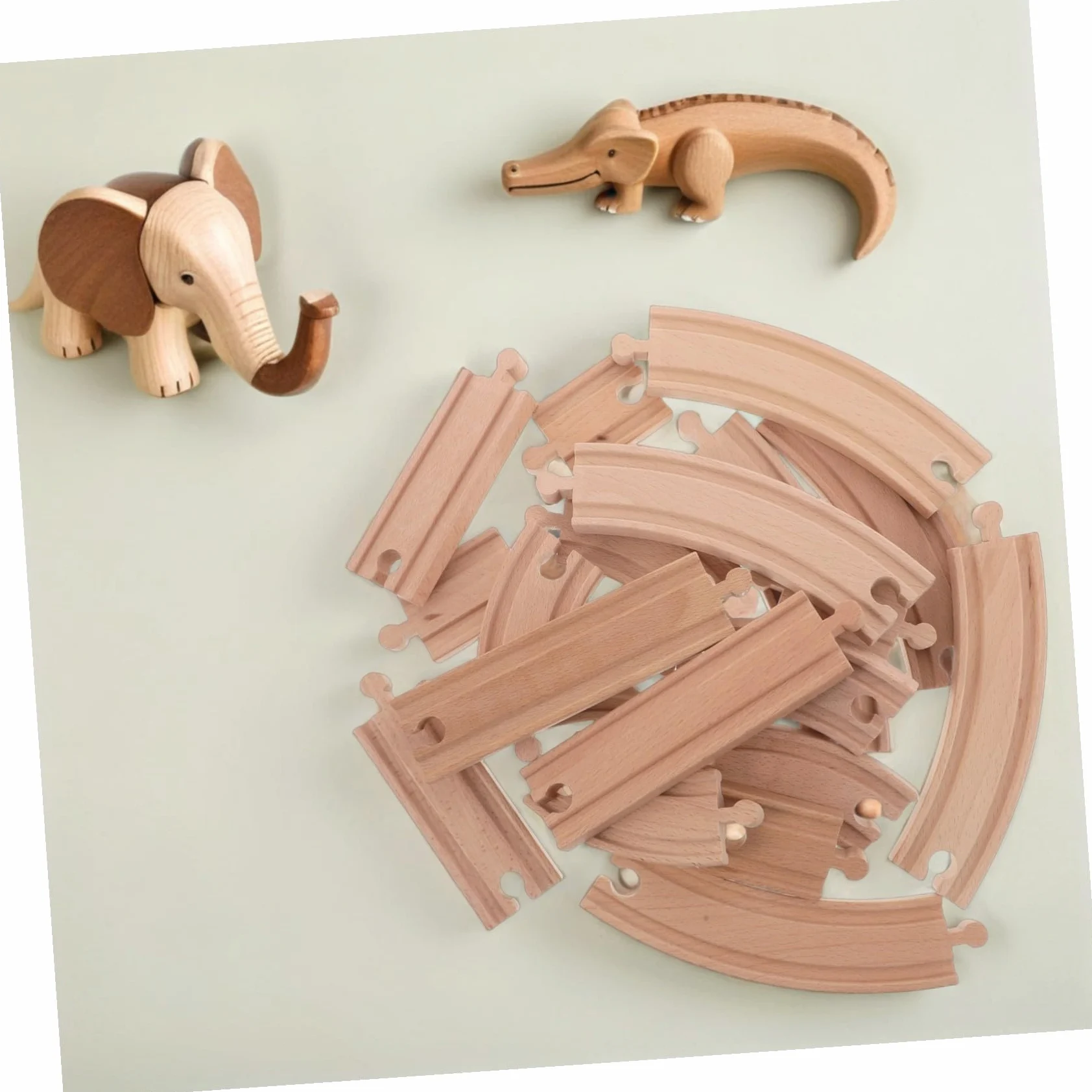 SUPVOX 20 Pezzi Binari Trenino in Legno Beige, Dritti e Curvi | Compatibile con Modelli Ferroviari, Pezzi per Montaggio Creativo, Accessori di Espansione per Gioco DIY