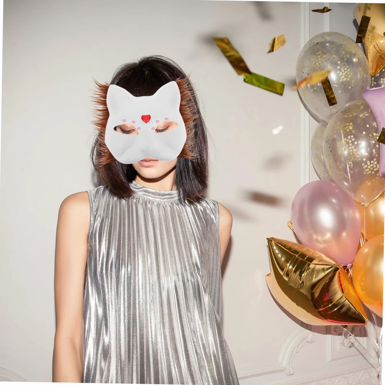 HEMOTON Kit Maschera Gatto - Maschere Vuote Da Dipingere Per Bambini E Adulti Fogli Di Feltro E Strisce Finte Costumi Di Halloween Maschere Di Carnevale