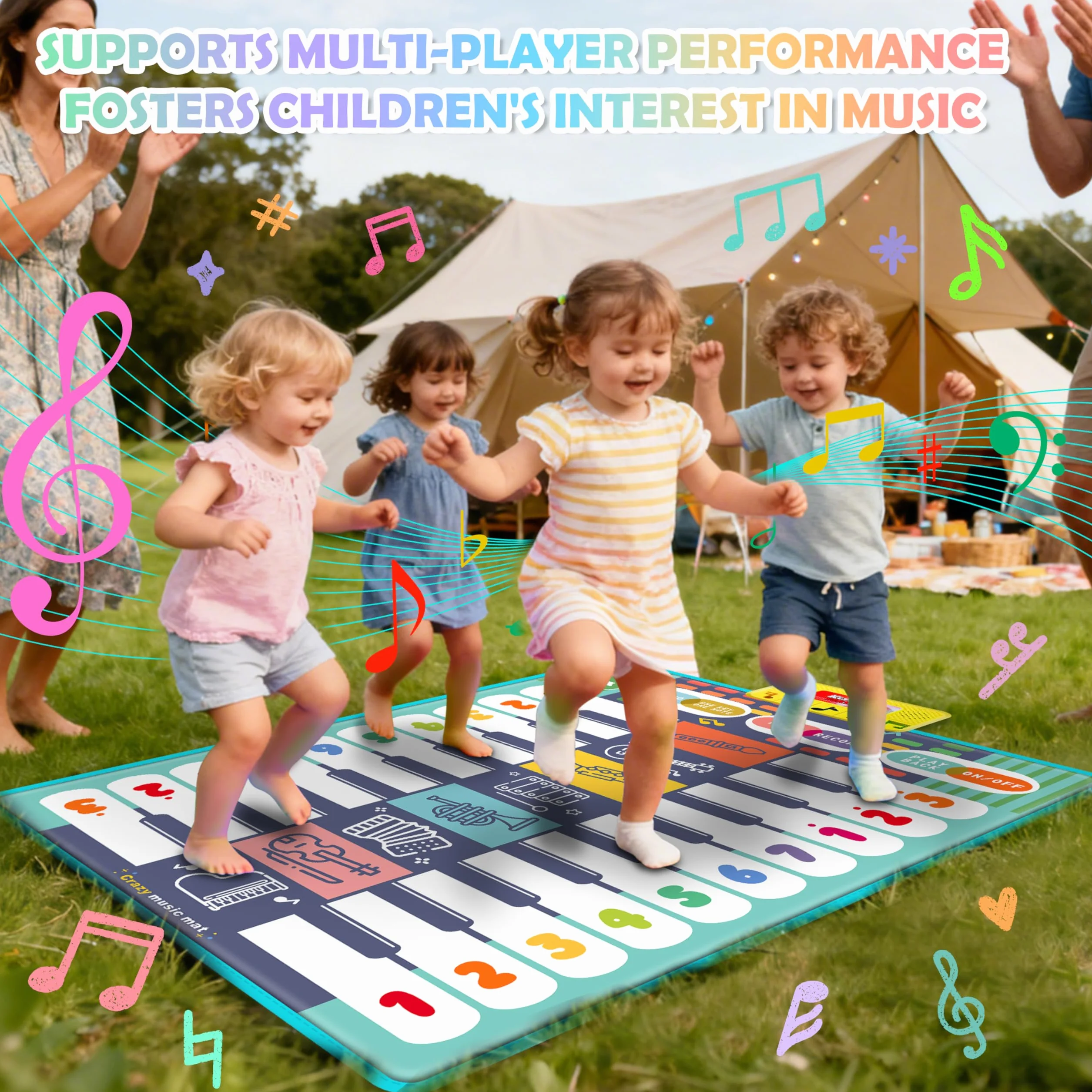 Charmofun Tappeto Musicale Bambini, Tappetino Musicale Pianoforte 8 Strumenti 10 Canzoni