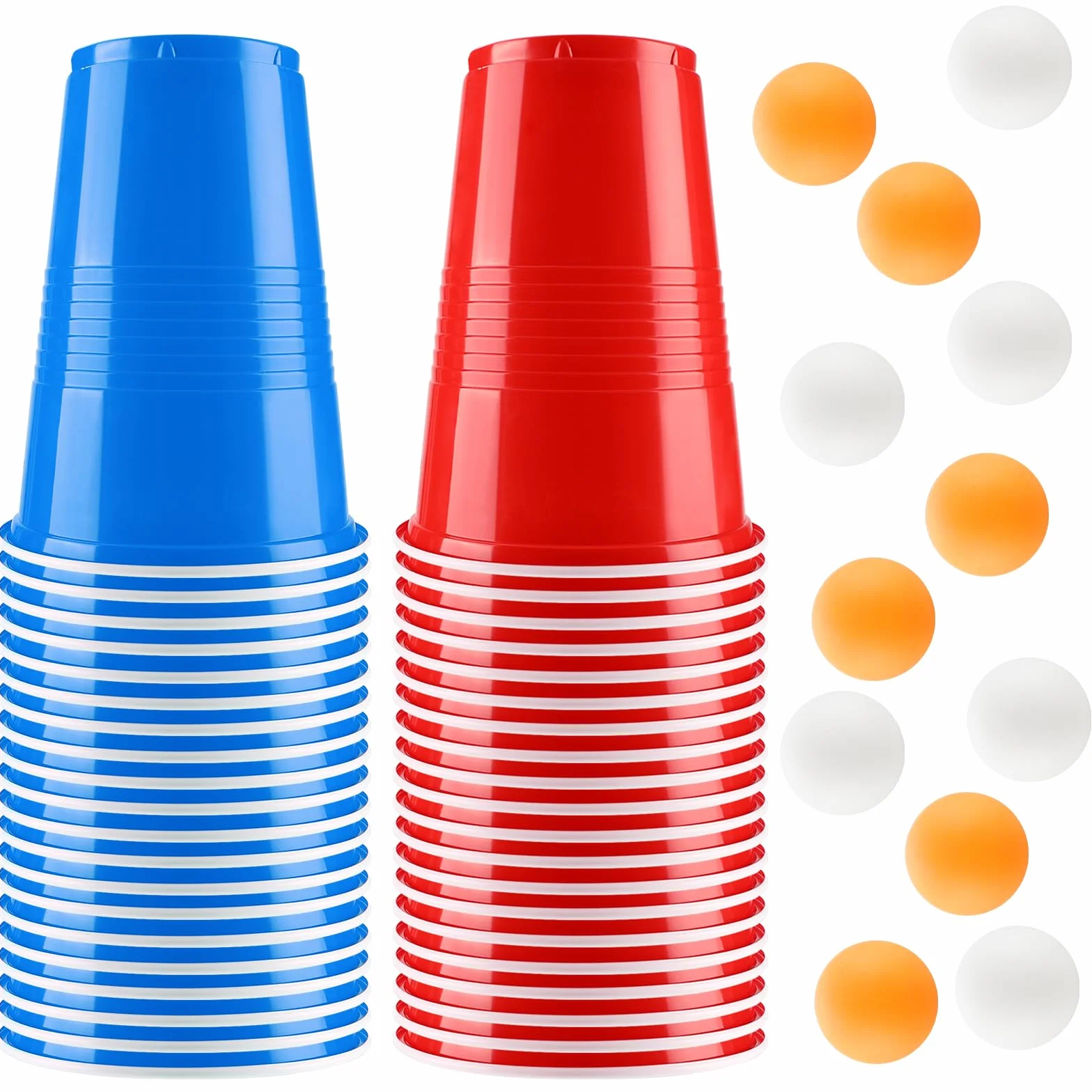 Set di Bicchieri da Birra Pong, 40 Bicchieri Beer Pong(500ml) e 12 Palline da P ing Pong, Bicchieri riutilizzabili, per Giochi di bevute, Feste, Compleanni, Festival, Matrimoni, Campeggio