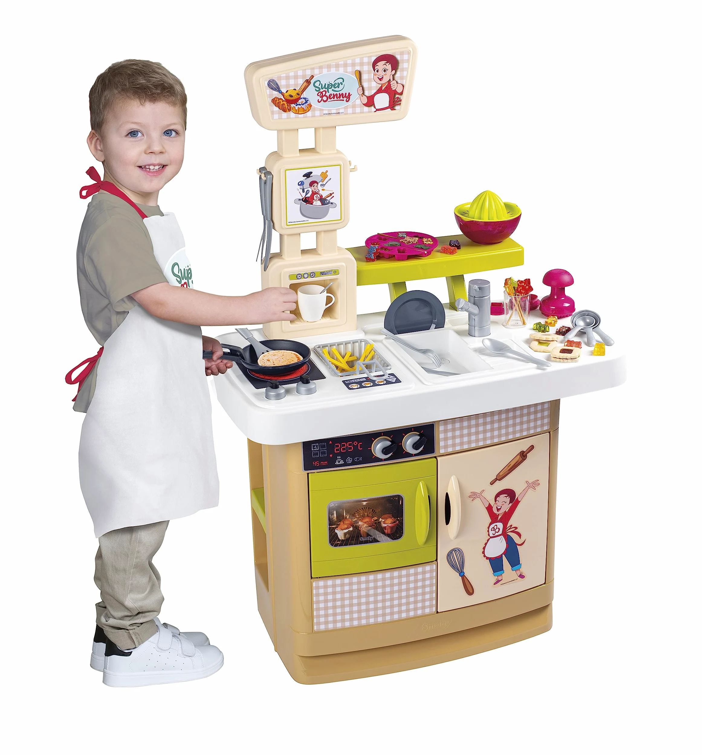 Smoby - Super Benny La cucina delle delizie, 7600310916, +3 anni, accessori per cucinare davvero, grembiule incluso, 32 accessori, ricettario