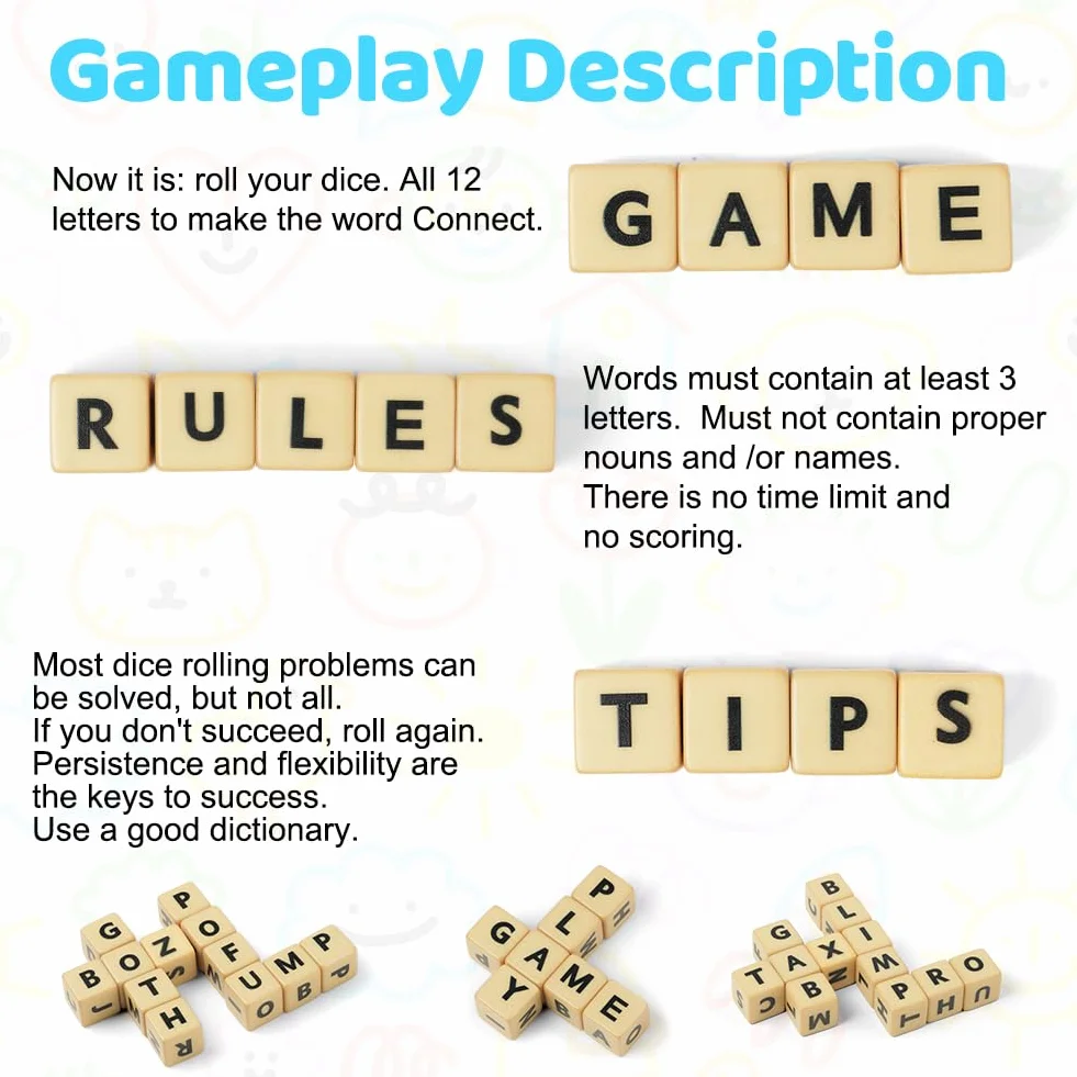 Vicloon Gioco di Dadi Solitario del Cruciverba, Giochi di Ortografia 'alfabeto, Scarabeo da Viaggio con Custodia, Gioco di Apprendimento Educativo per Famiglie, Confezione in Scatola di Ferro