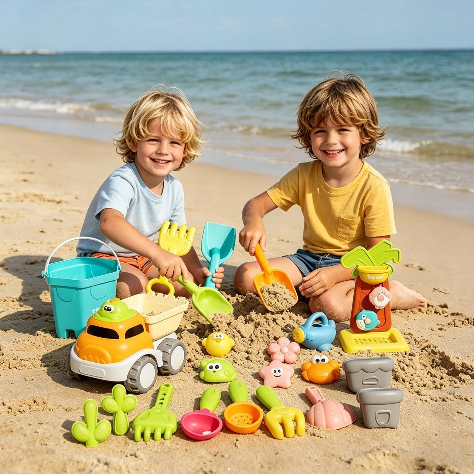 Giocattoli da Spiaggia ai Bambini Divertenti Giochi di Scavo in 25 Pezzi | giochi da spiaggia per Piscina Acqua Nuoto Immersioni Vacanze Estive Famiglia All'aperto Esterno