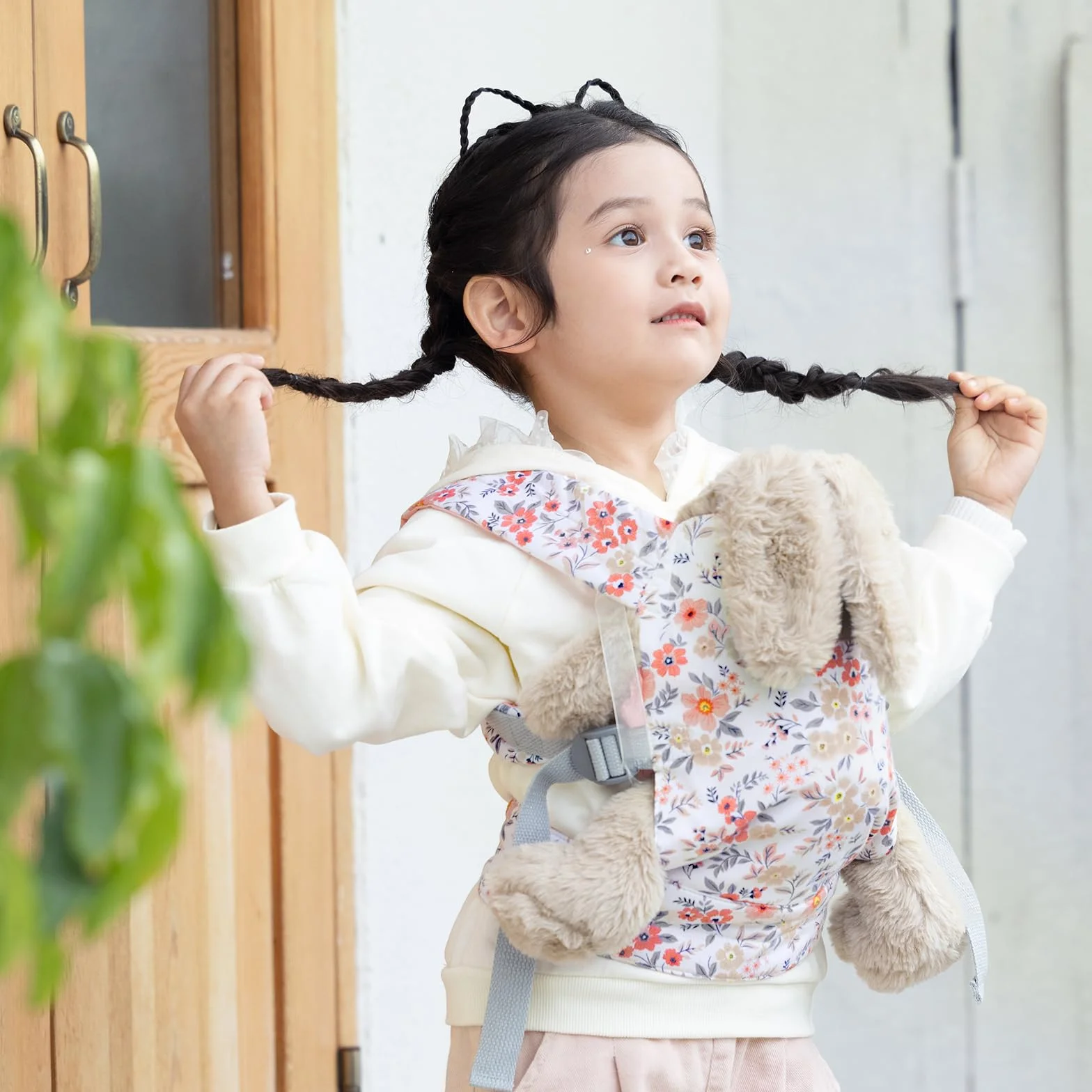 GAGAKU Porta Bambole Anteriore e Marsupio per Bambole, Accessori per Bambole in Cotone con Animali di Peluche, Porta Bambole con Cinghie Regolabili per Bambine - Fiore di Prugna