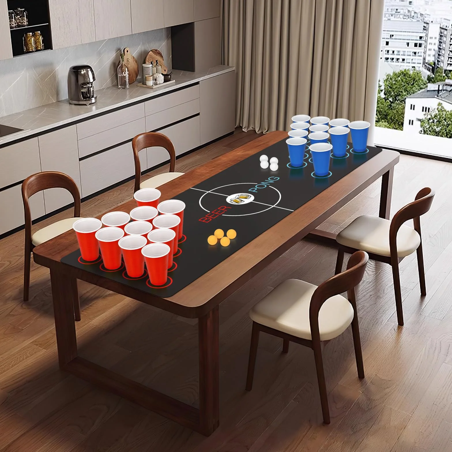 Beer Pong Ping Pong Kit, Birra Pong Tazze, 32 Bicchieri Beer Pong (500ml), 8 Palline da Ping Pong, Tappeto da Gioco, per Adulti Festa,Festival, Matrimoni, Campeggio