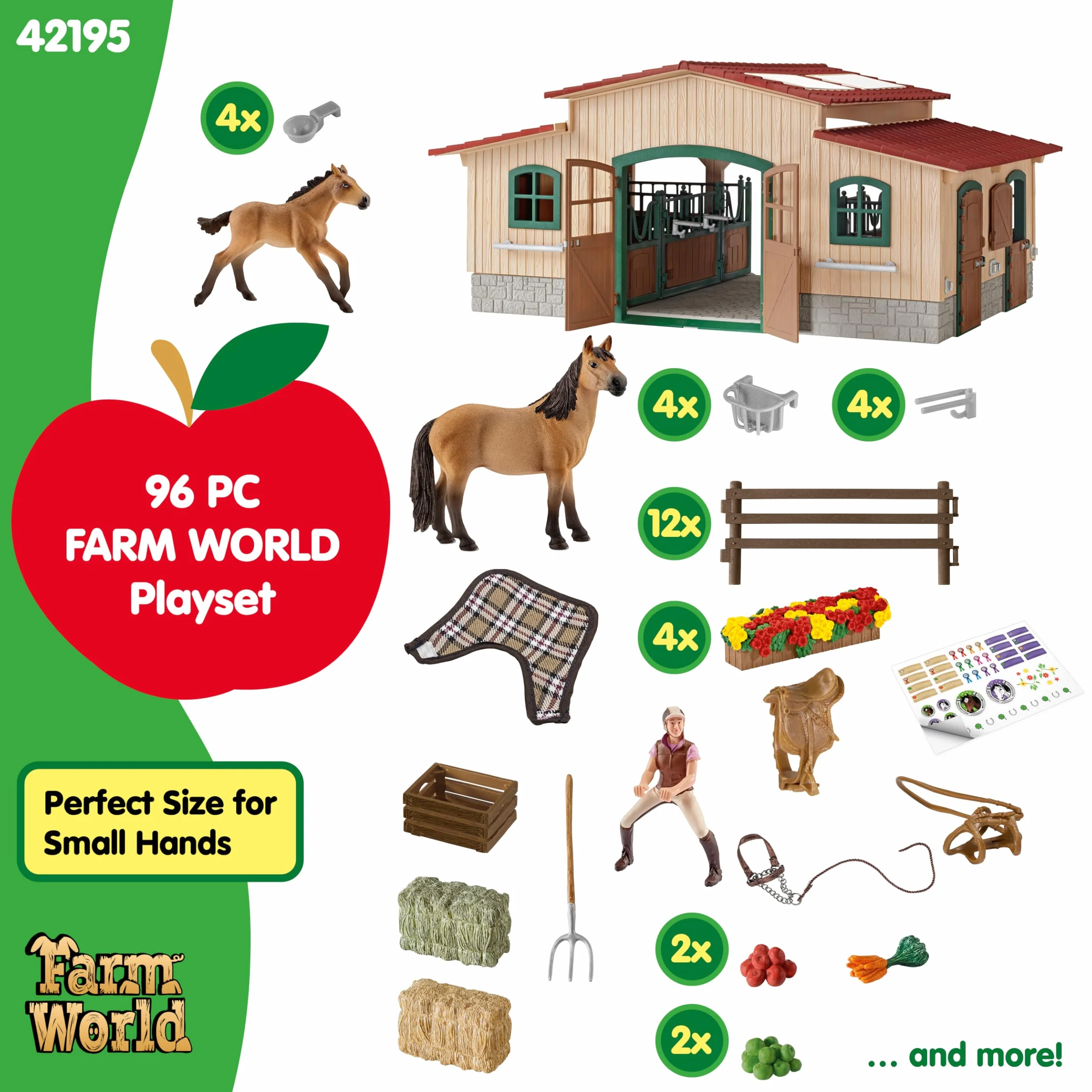 Schleich FARM WORLD | Scuderia con cavalli e accessori 42195 | dai 3 anni | Set con scuderia, paddock, 2 cavalli, figura ragazza e accessori | Giocattolo fattoria da 3 anni | 96 pezzi | Esclusiva Amazo