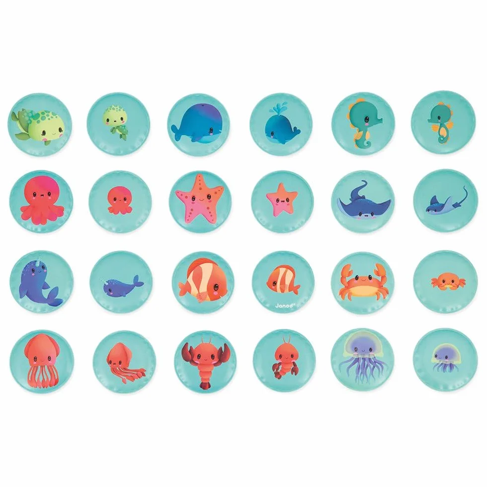 Janod - Gioco di Memoria Cuccioli - Gioco da Bagno - 24 Pezzi Galleggianti - Gioco di Memoria per Bambini - Giocattolo Evolutivo - dai 24 Mesi, J04723