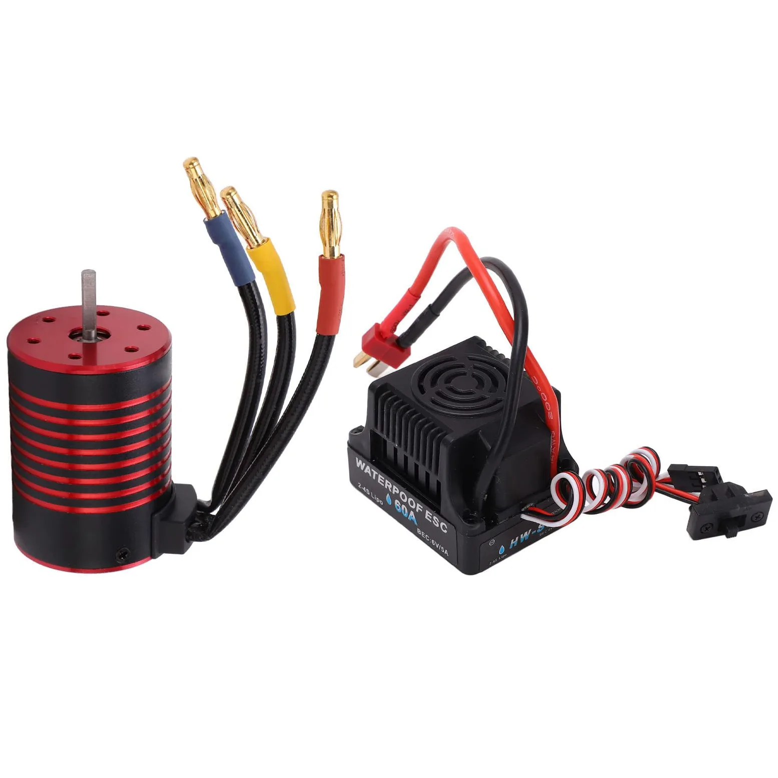 Set motore senza brushless, impermeabile, ESC Brushless, regolatore di velocità elettrico, 60 A, ESC 1/10, 4 poli, per auto giocattolo (3100 KV)