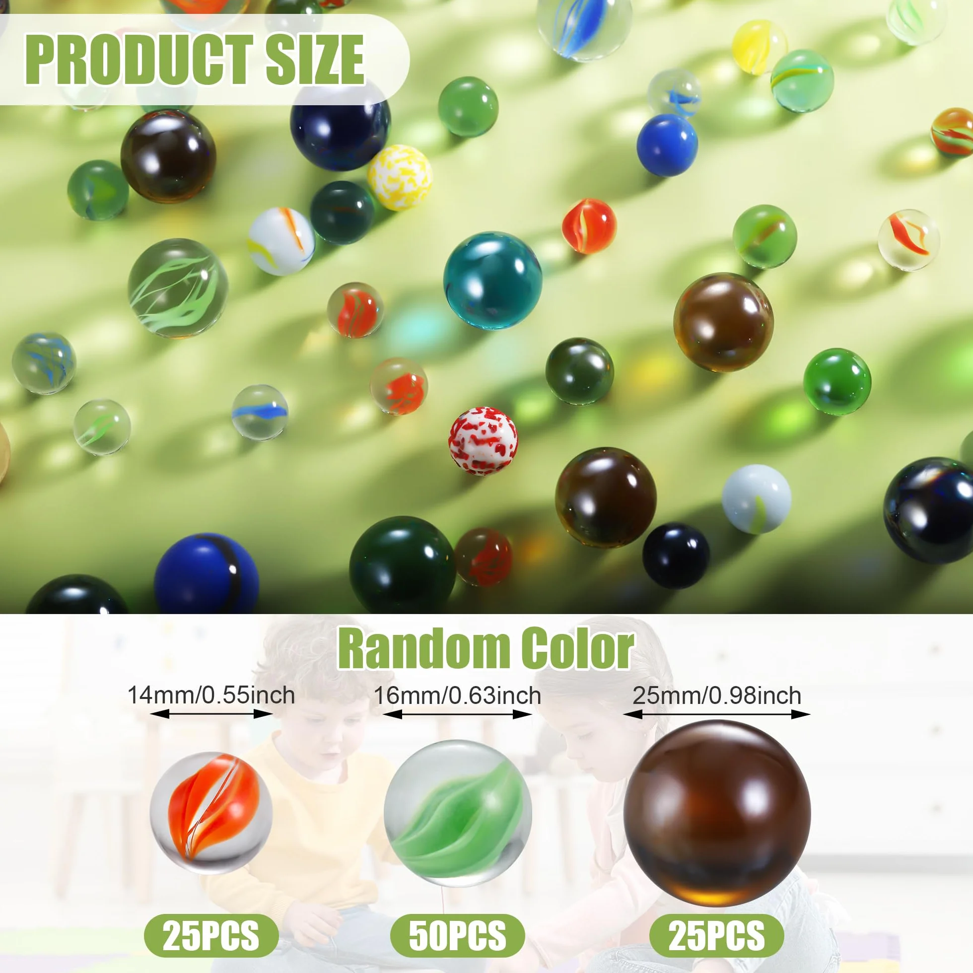 Biglie di Vetro 100 Pezzi Colorate 14/16/25 mm per Giochi di Marmo