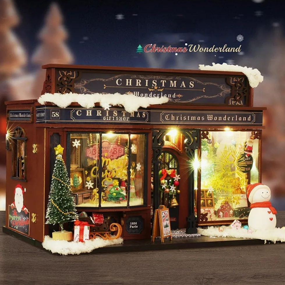 Kit fai da te per casa delle bambole in miniatura, kit casa delle bambole in legno con luce LED, idea creativa per la stanza per bambini/adulti, kit fai da te per casa delle bambole di Natale